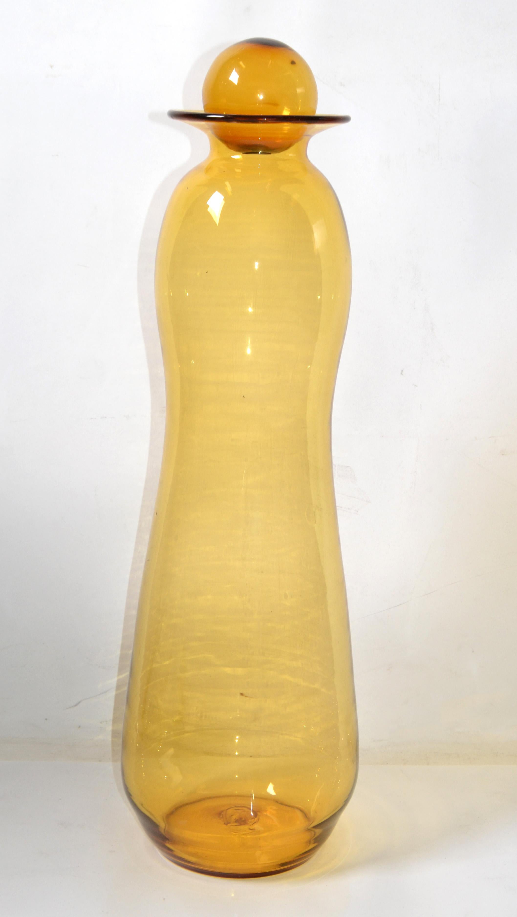 Tall Mid-Century Modern Amber Hand Made Blown Art Glass Vessel, Vase by Blenko For Sale 5
