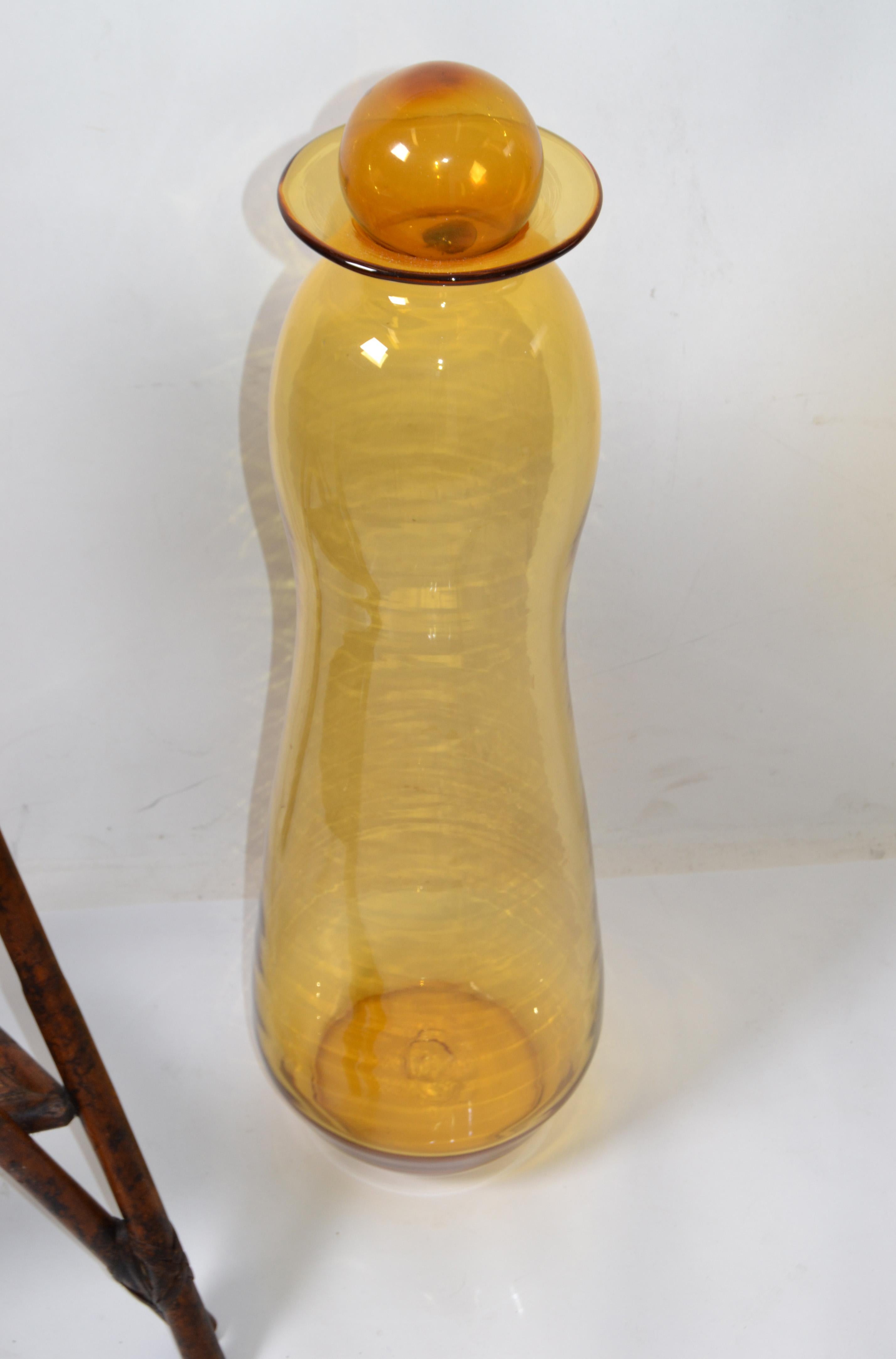 Tall Mid-Century Modern Amber Hand Made Blown Art Glass Vessel, Vase by Blenko For Sale 6