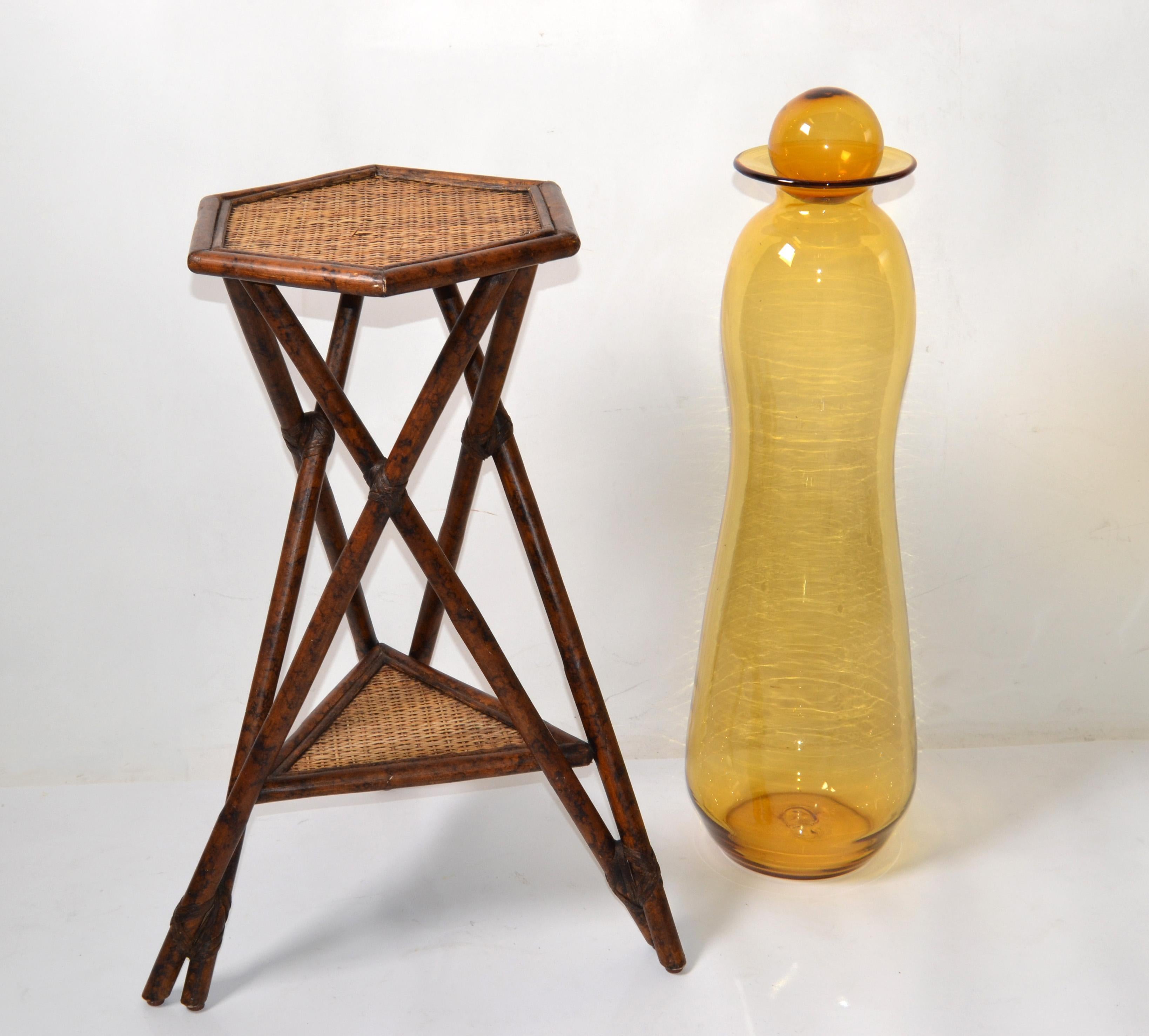 Tall Mid-Century Modern Amber Hand Made Blown Art Glass Vessel, Vase by Blenko For Sale 7