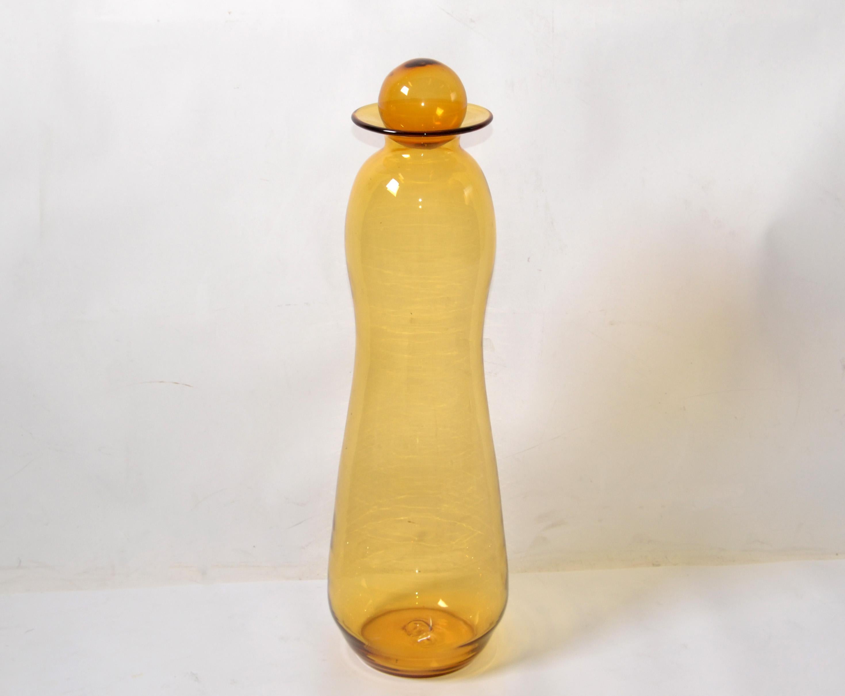 Tall Mid-Century Modern Amber Hand Made Blown Art Glass Vessel, Vase by Blenko For Sale 8