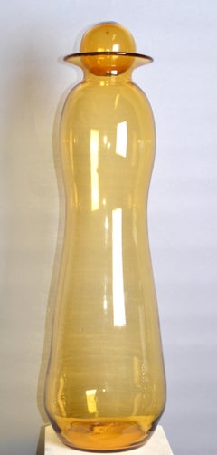 Tall Mid-Century Modern Amber Hand Made Blown Art Glass Vessel, Vase by Blenko
