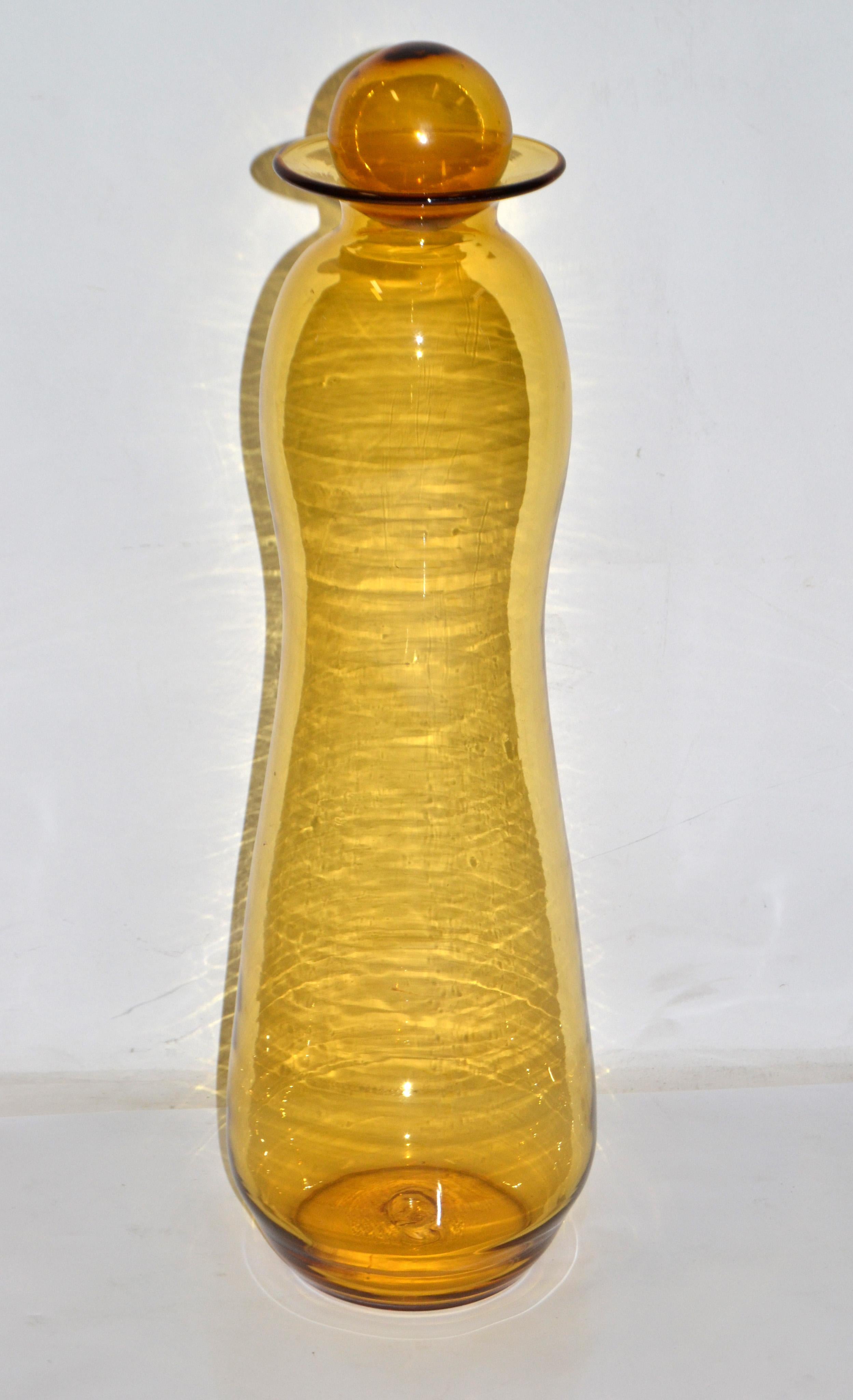 Hand-Crafted Tall Mid-Century Modern Amber Hand Made Blown Art Glass Vessel, Vase by Blenko For Sale
