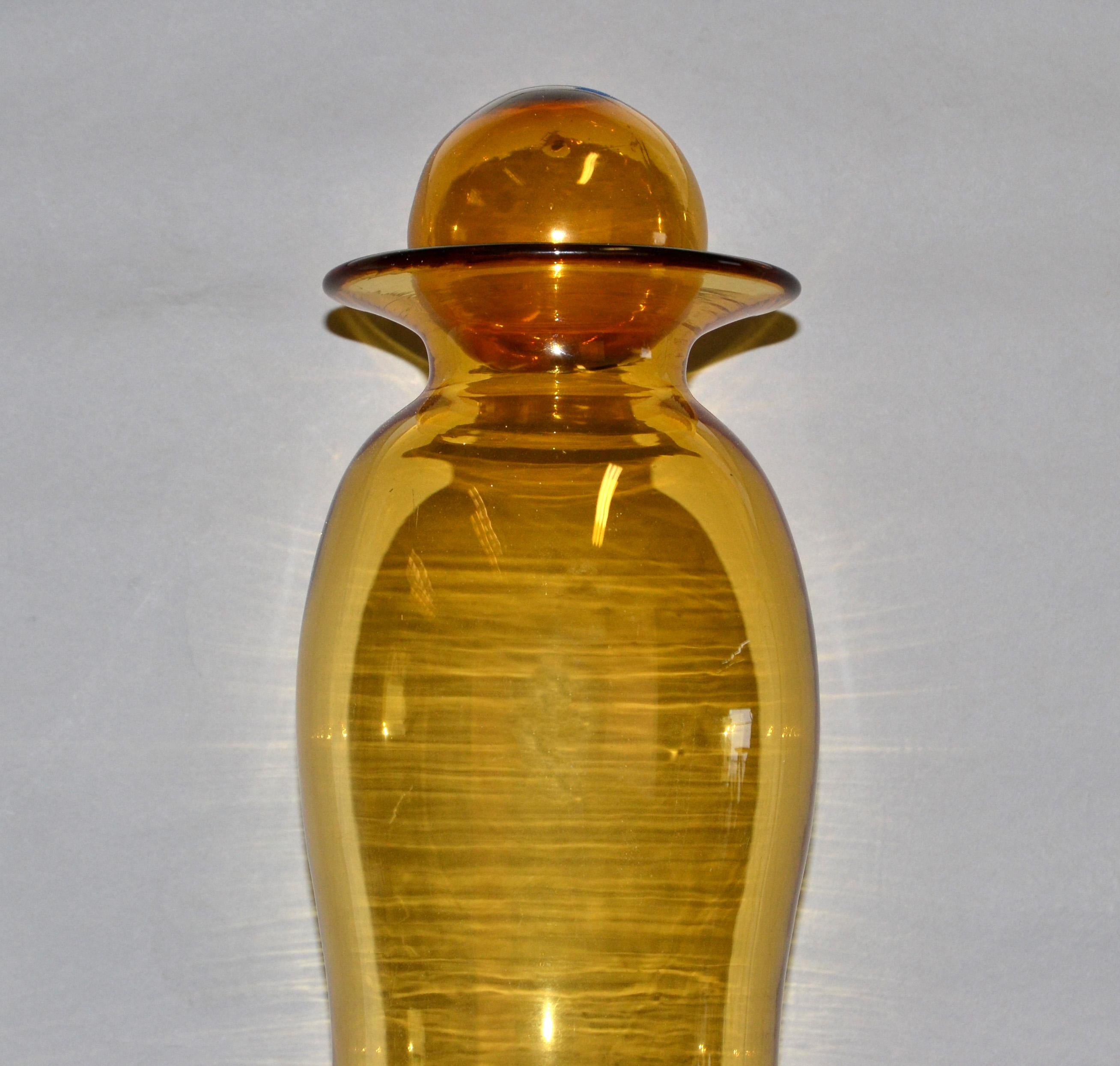 Late 20th Century Tall Mid-Century Modern Amber Hand Made Blown Art Glass Vessel, Vase by Blenko For Sale