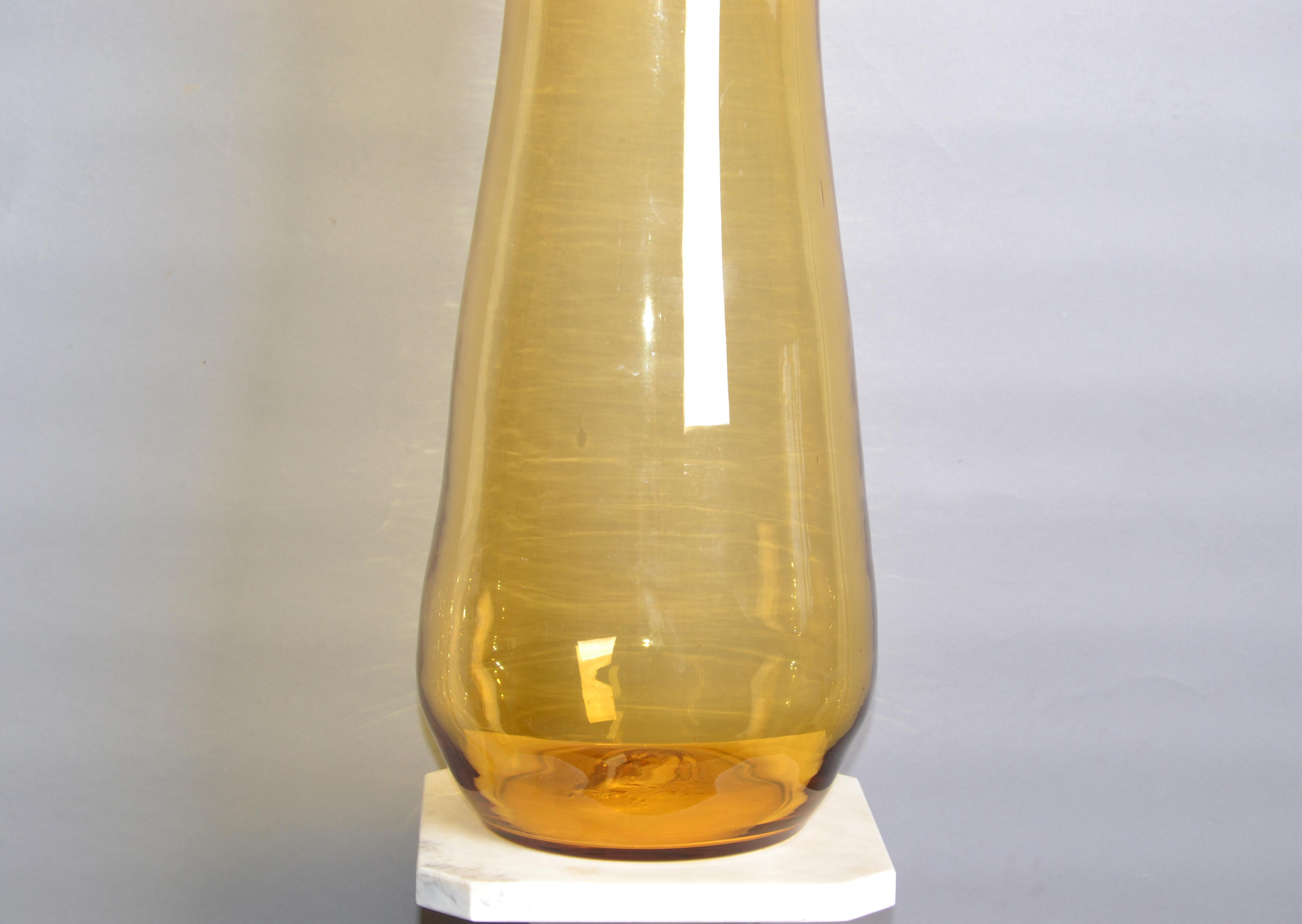 Tall Mid-Century Modern Amber Hand Made Blown Art Glass Vessel, Vase by Blenko For Sale 1