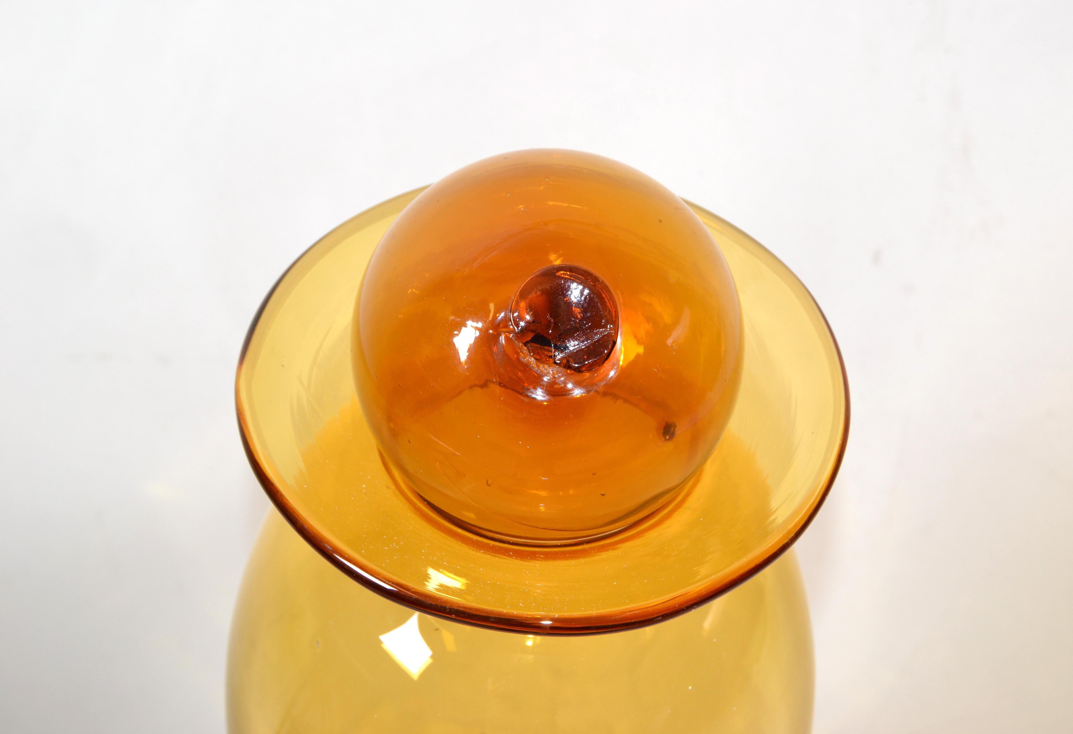 Tall Mid-Century Modern Amber Hand Made Blown Art Glass Vessel, Vase by Blenko For Sale 2