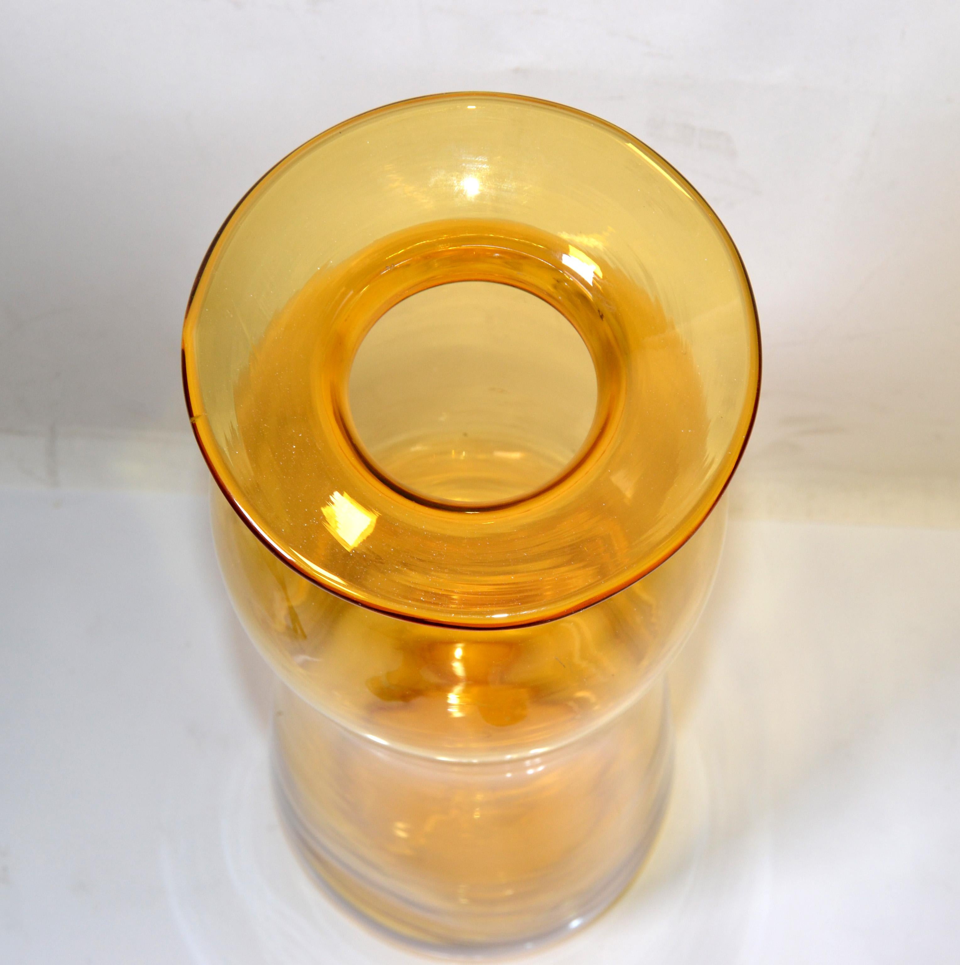 Tall Mid-Century Modern Amber Hand Made Blown Art Glass Vessel, Vase by Blenko For Sale 3