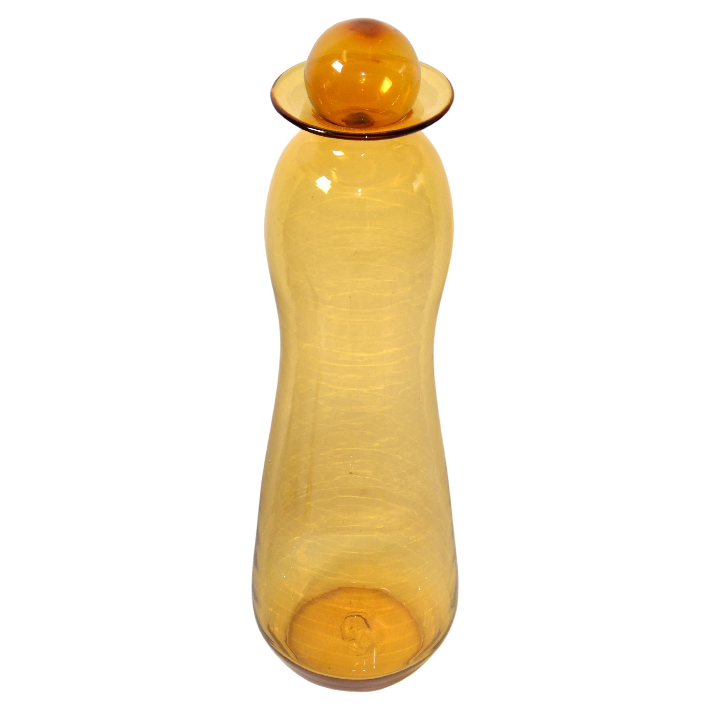 Tall Mid-Century Modern Amber Hand Made Blown Art Glass Vessel, Vase by Blenko