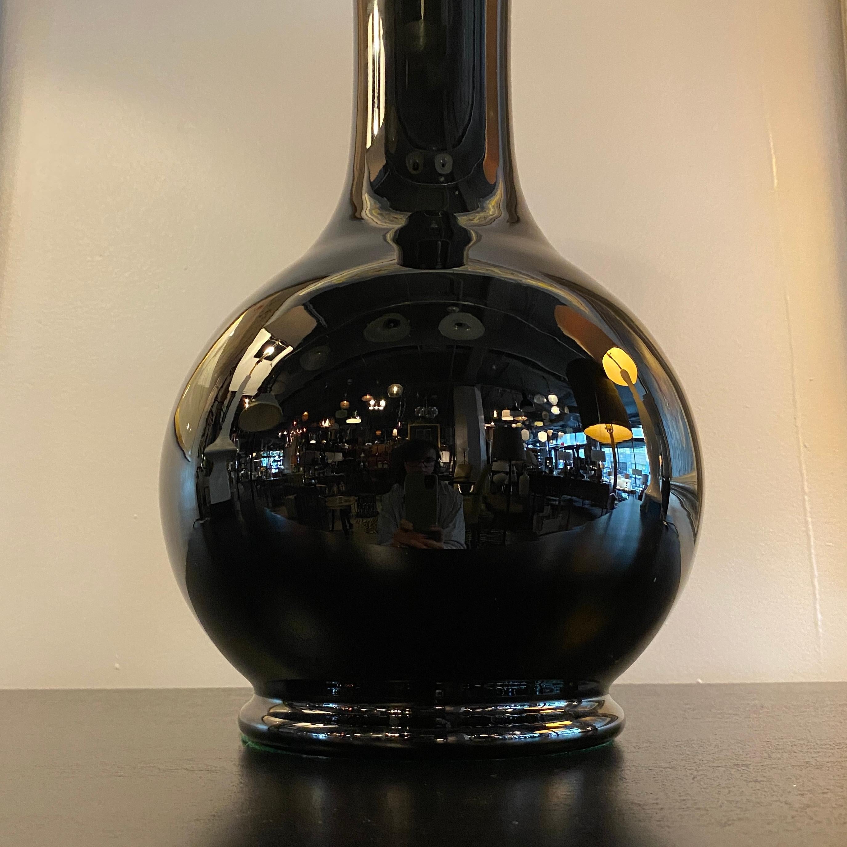 Tall Mid-Century Modern Ebony Art Glass Vase For Sale 1