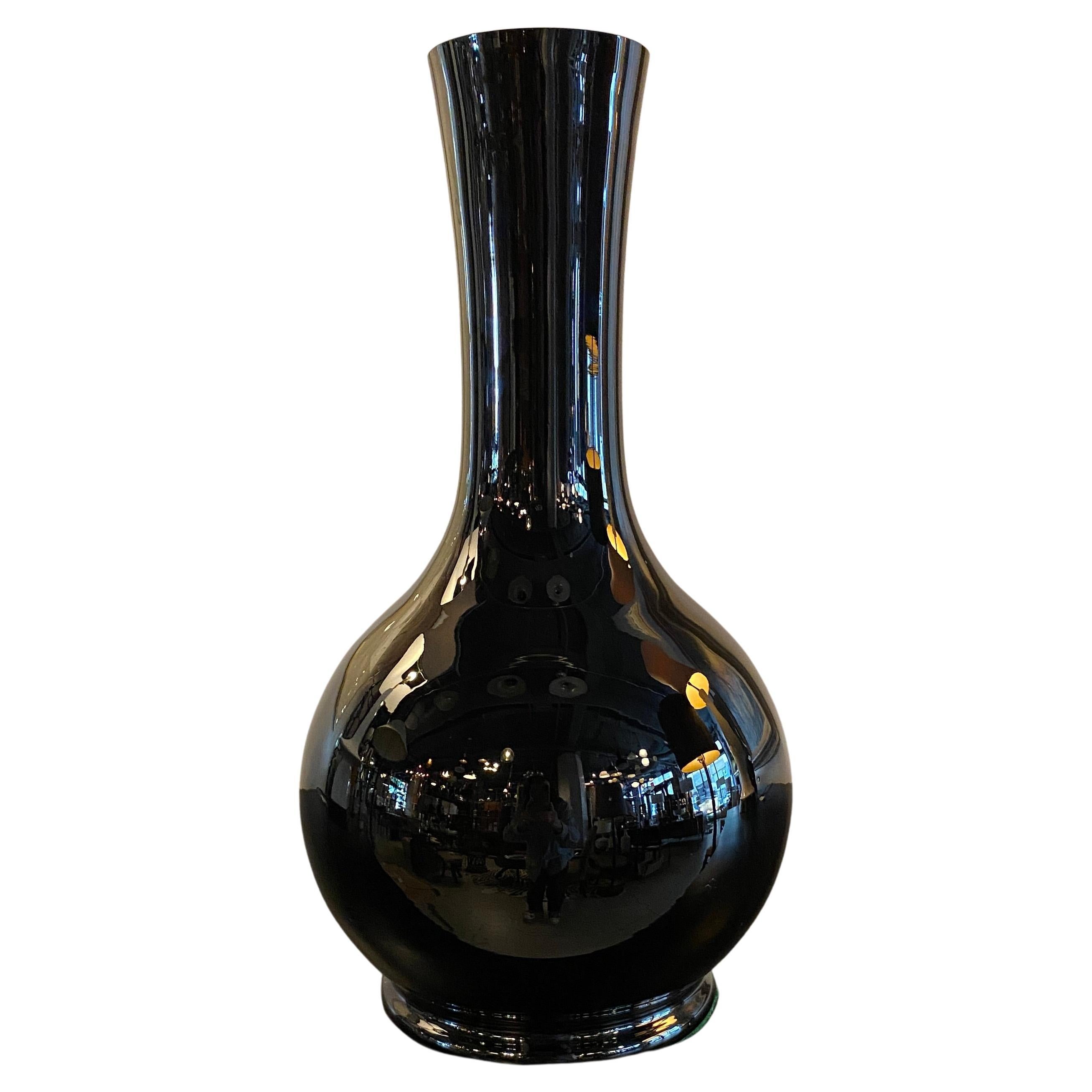 Tall Mid-Century Modern Ebony Art Glass Vase For Sale