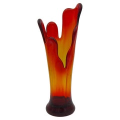 Tall Mid Century Modern Glass Vase in Orange Red and Yellow