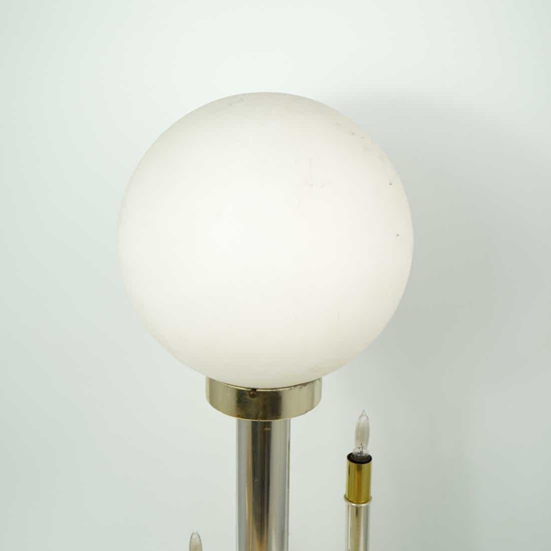 American Mid Century Modern Globe Brass Chrome Square 9 Light Sculptural Space Age Lamp