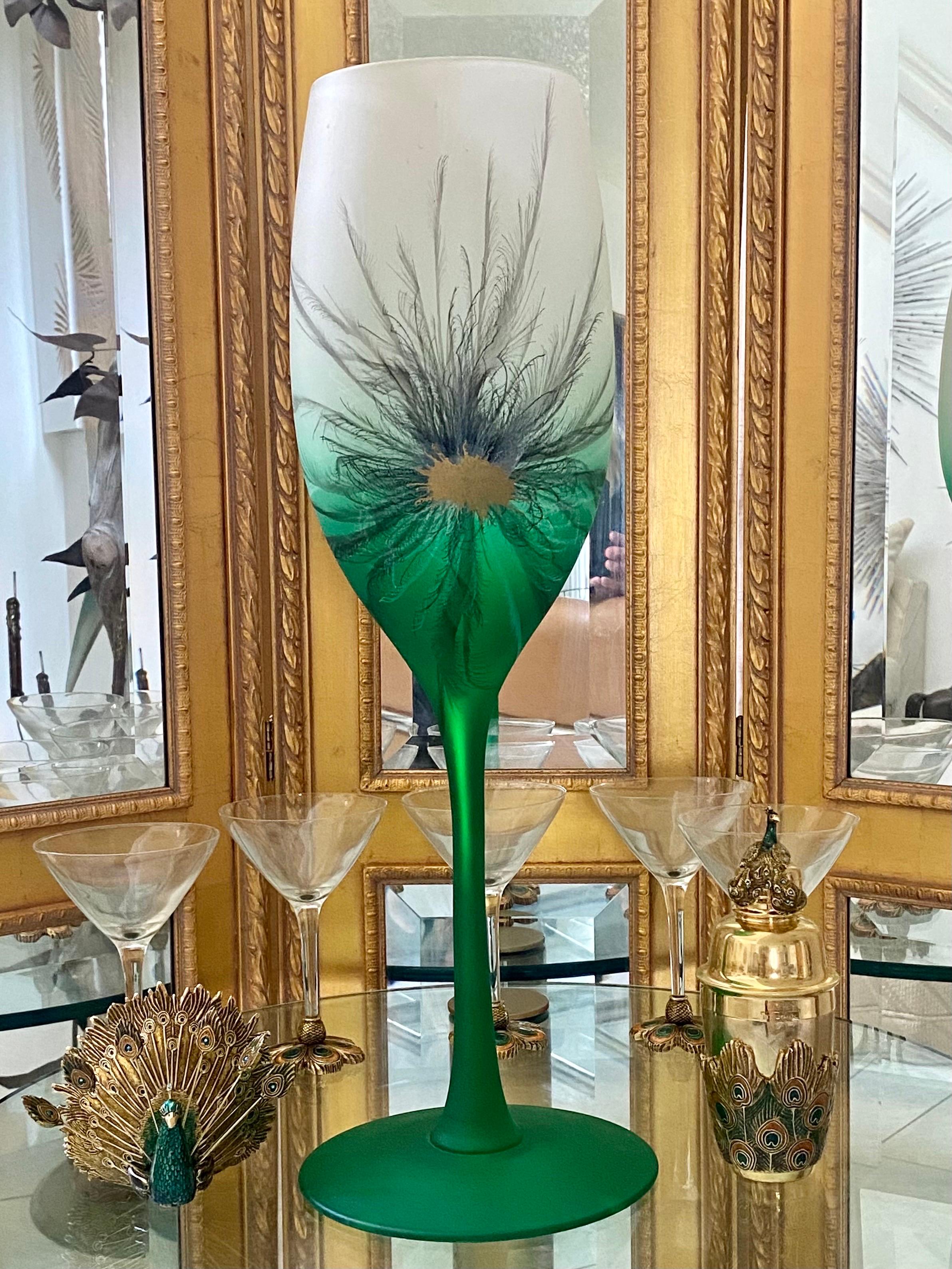 Große handbemalte Mid-Century-Modern-Vase aus Glas im Angebot 2