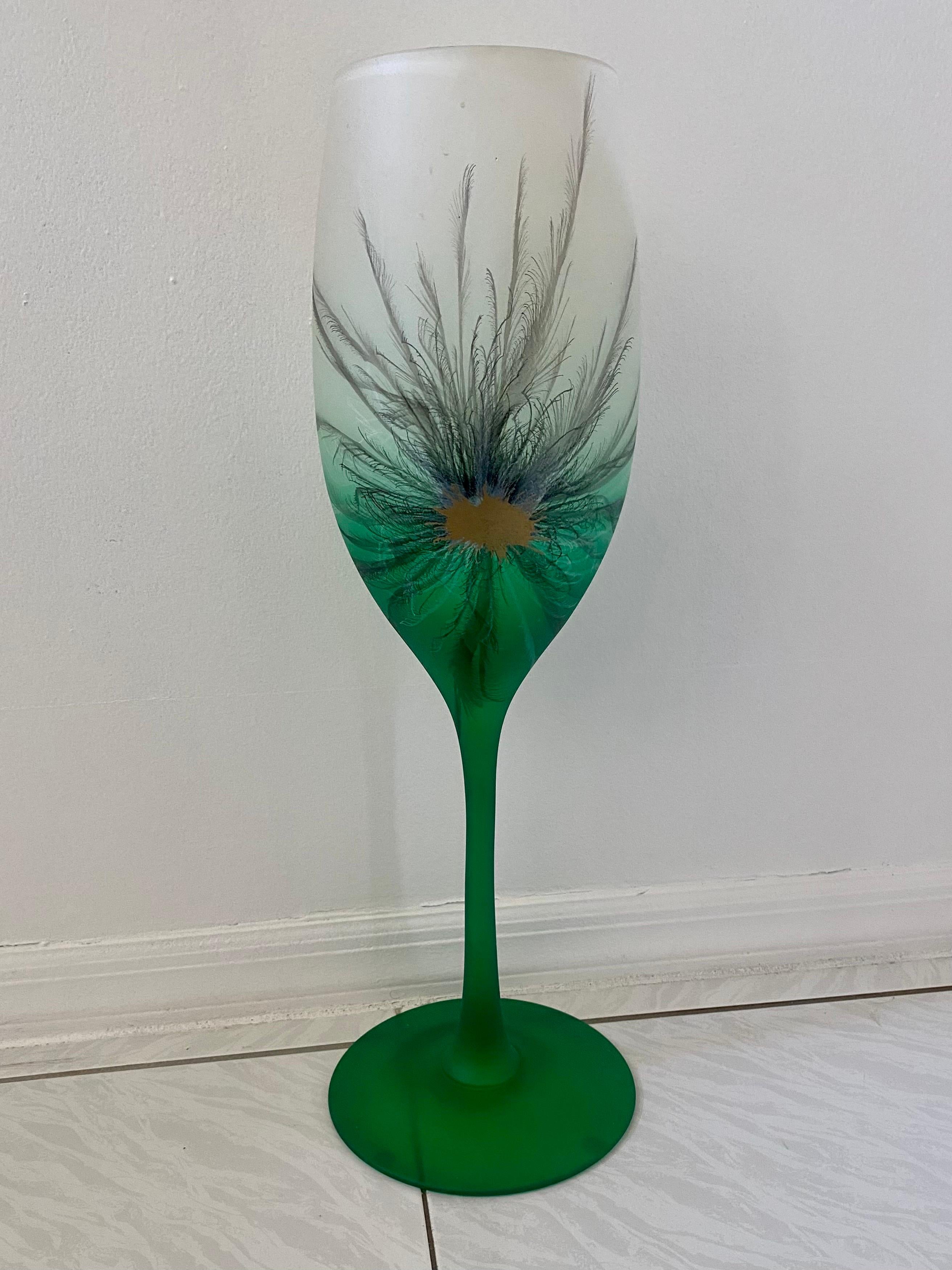 Tall Mid-Century Modern Hand Painted Glass Vase For Sale 4