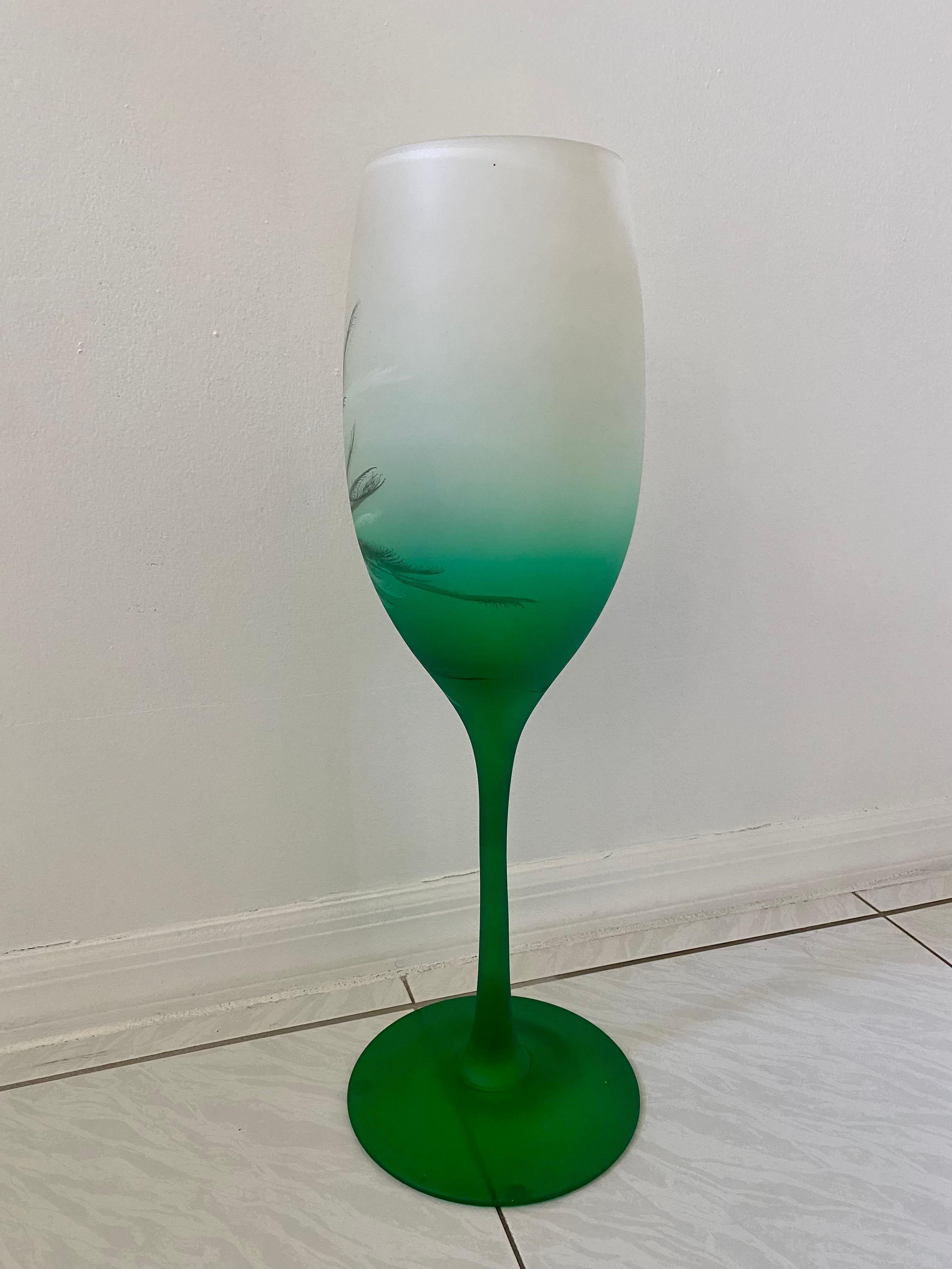 Tall Mid-Century Modern Hand Painted Glass Vase For Sale 5