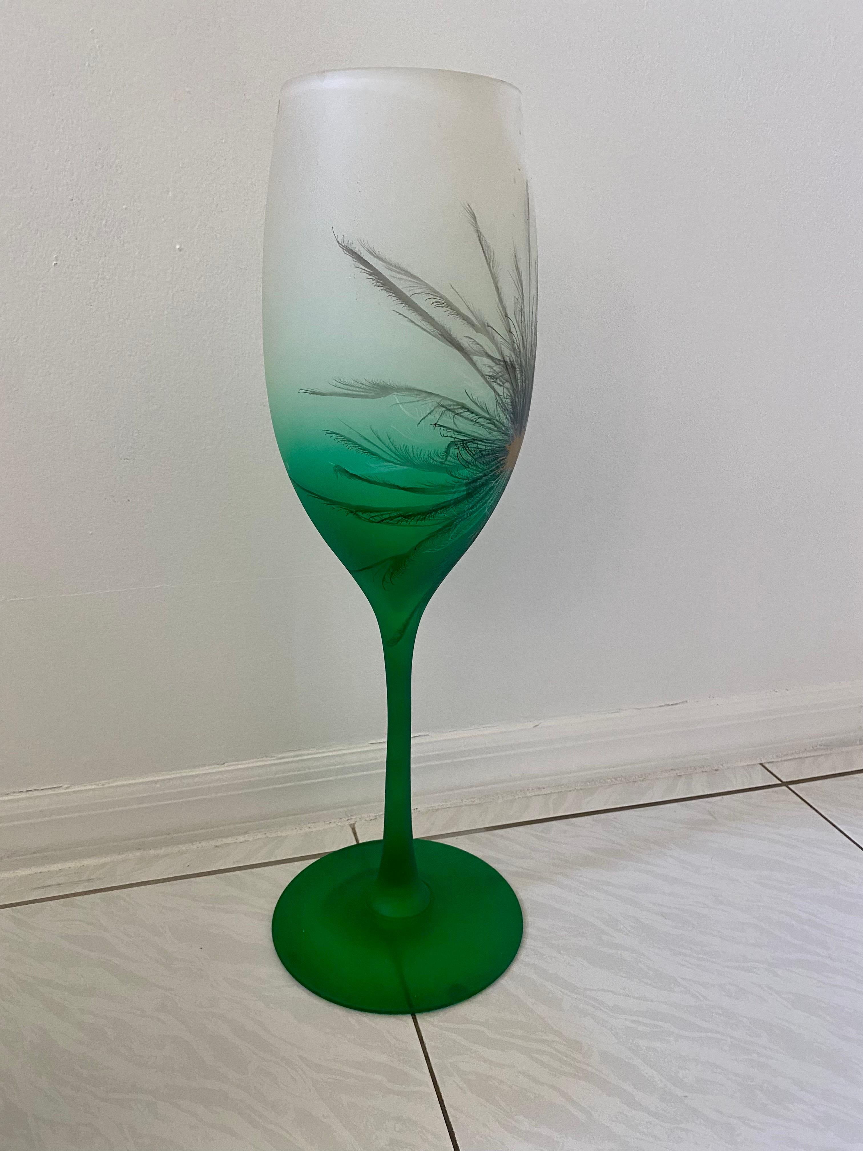 Große handbemalte Mid-Century-Modern-Vase aus Glas im Angebot 5