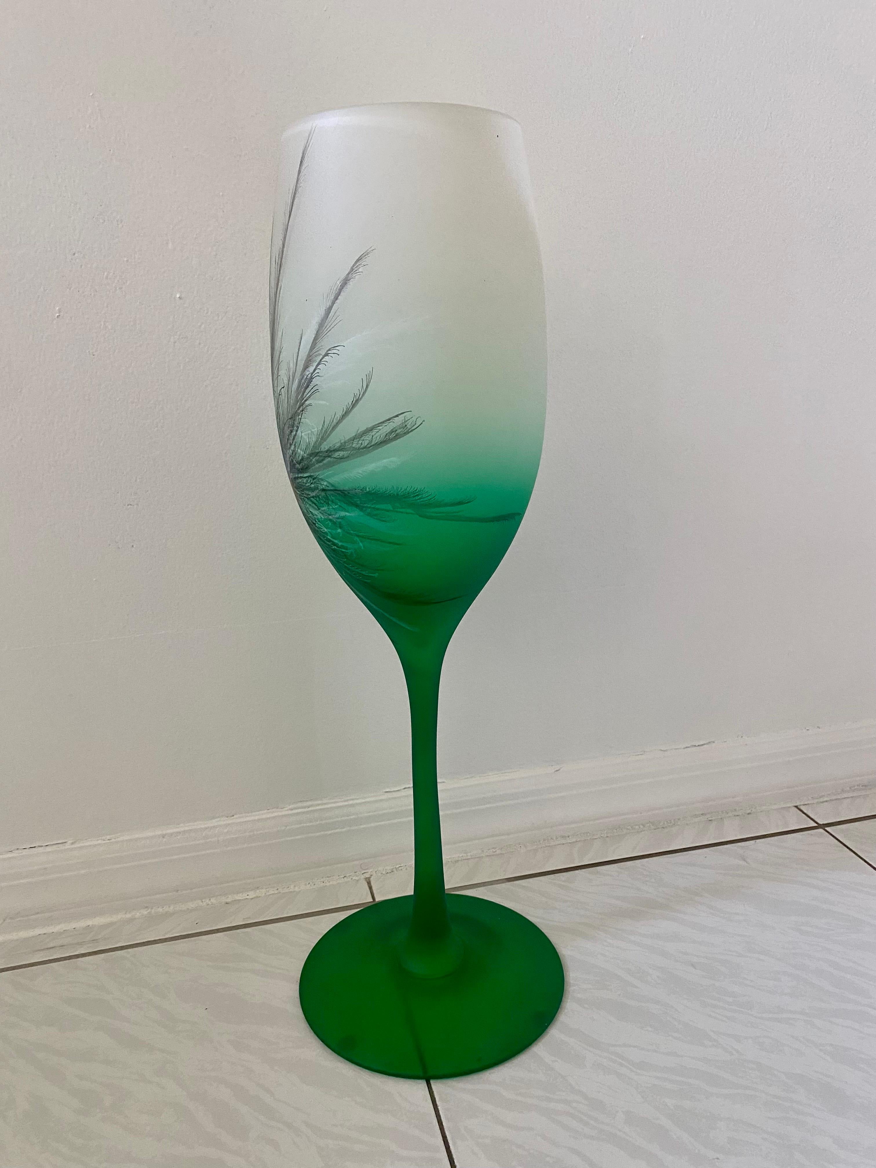 Große handbemalte Mid-Century-Modern-Vase aus Glas im Angebot 6