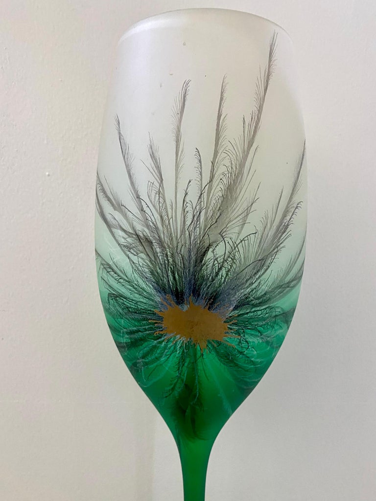 Tall MidCentury Modern Hand Painted Glass Vase For Sale at 1stDibs