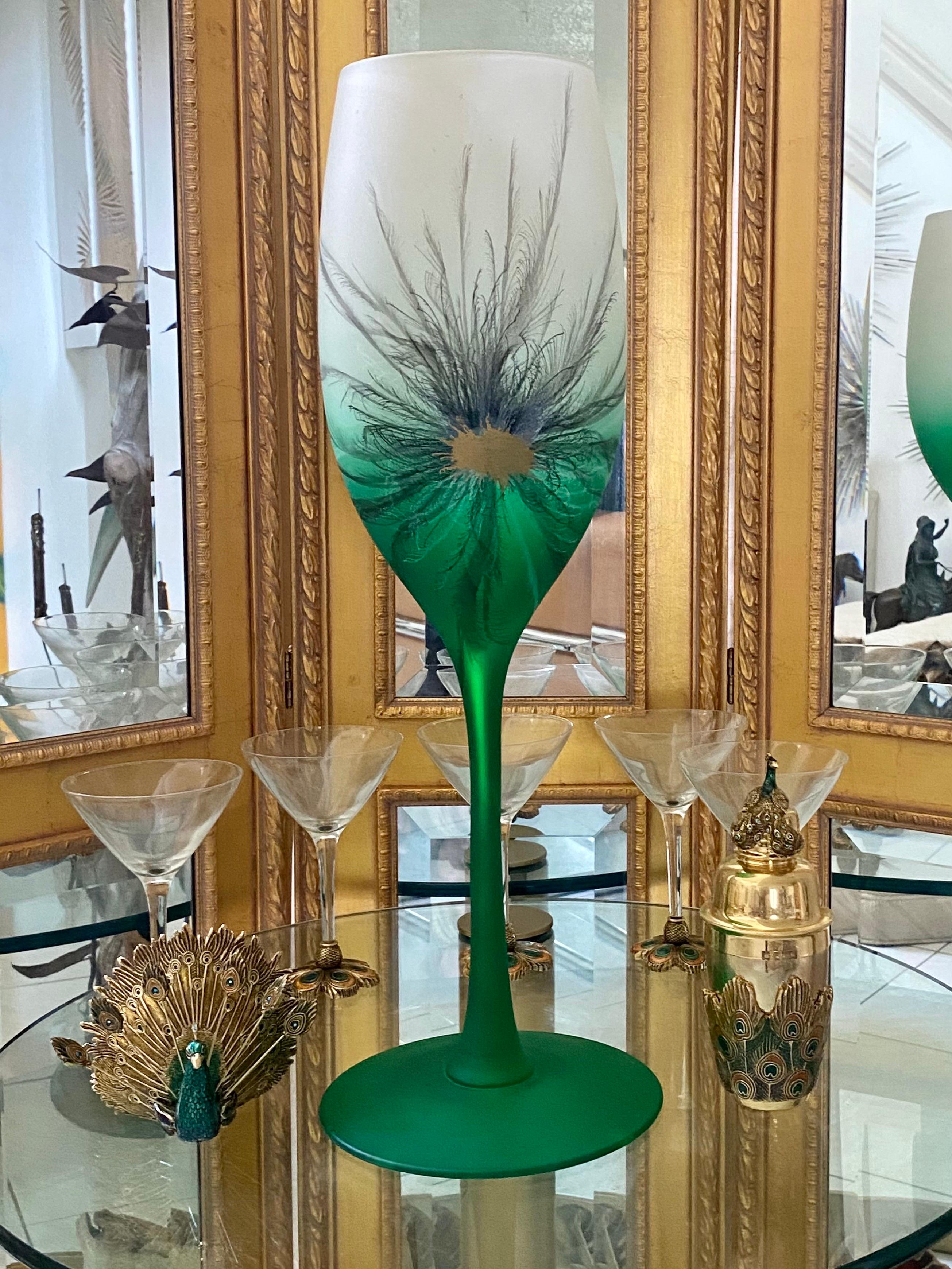 Große handbemalte Mid-Century-Modern-Vase aus Glas im Zustand „Gut“ im Angebot in Miami, FL