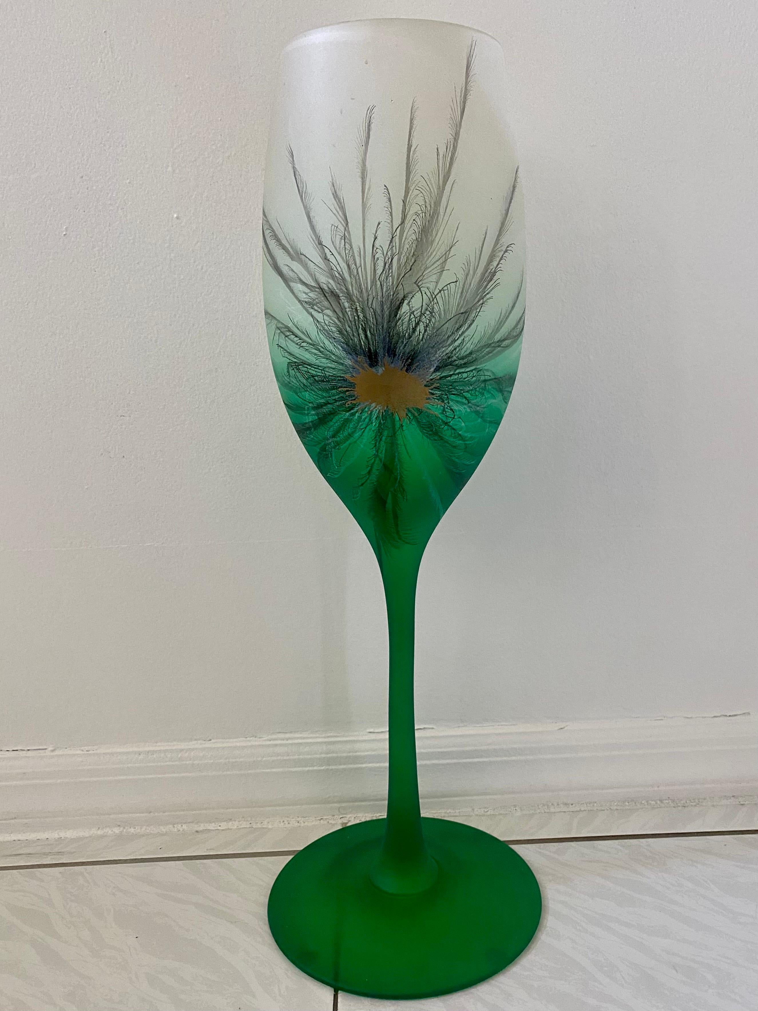 Art Glass Tall Mid-Century Modern Hand Painted Glass Vase For Sale