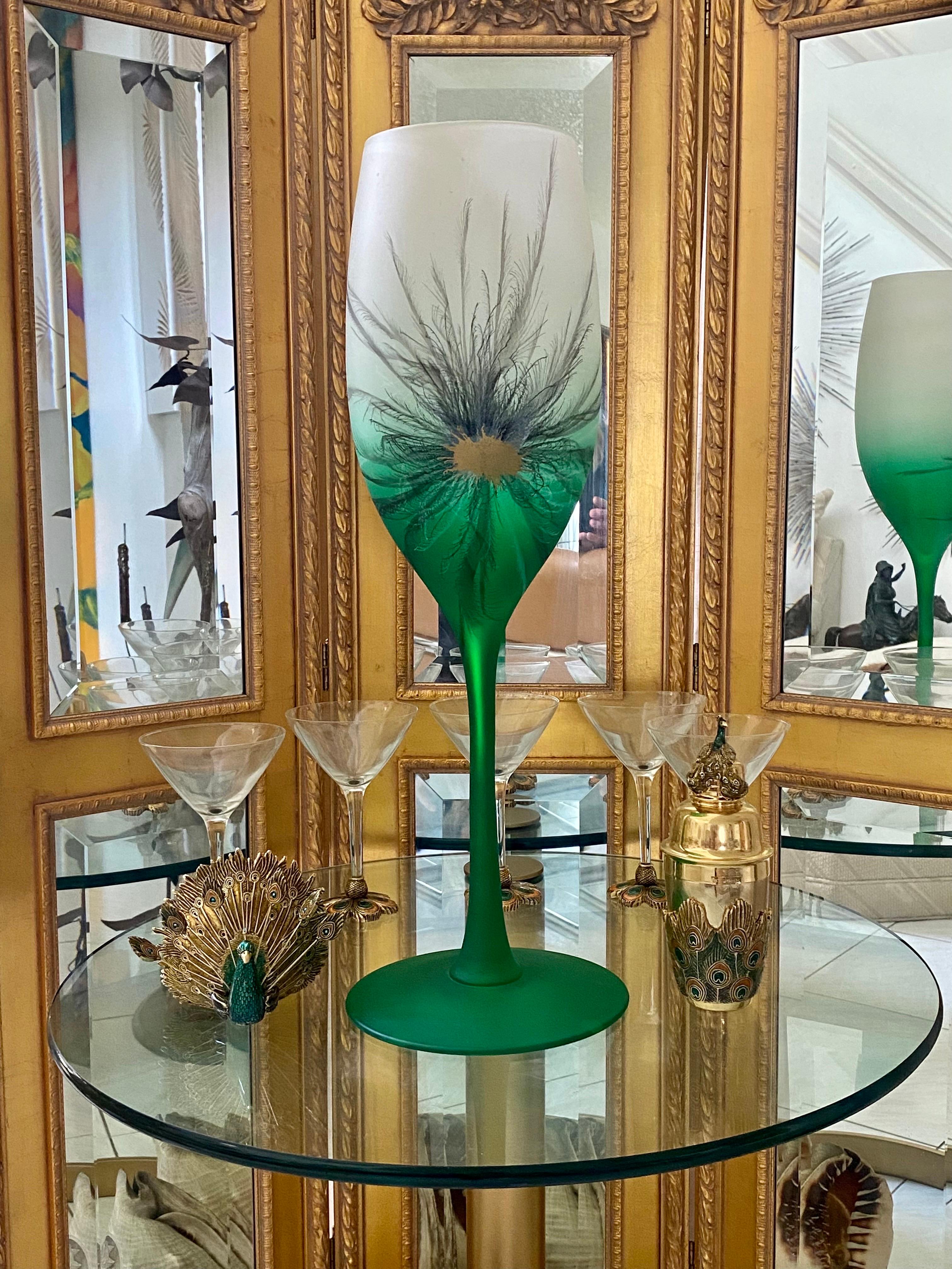Vetro artistico Vaso alto in vetro dipinto a mano in stile Mid-Century Modern in vendita