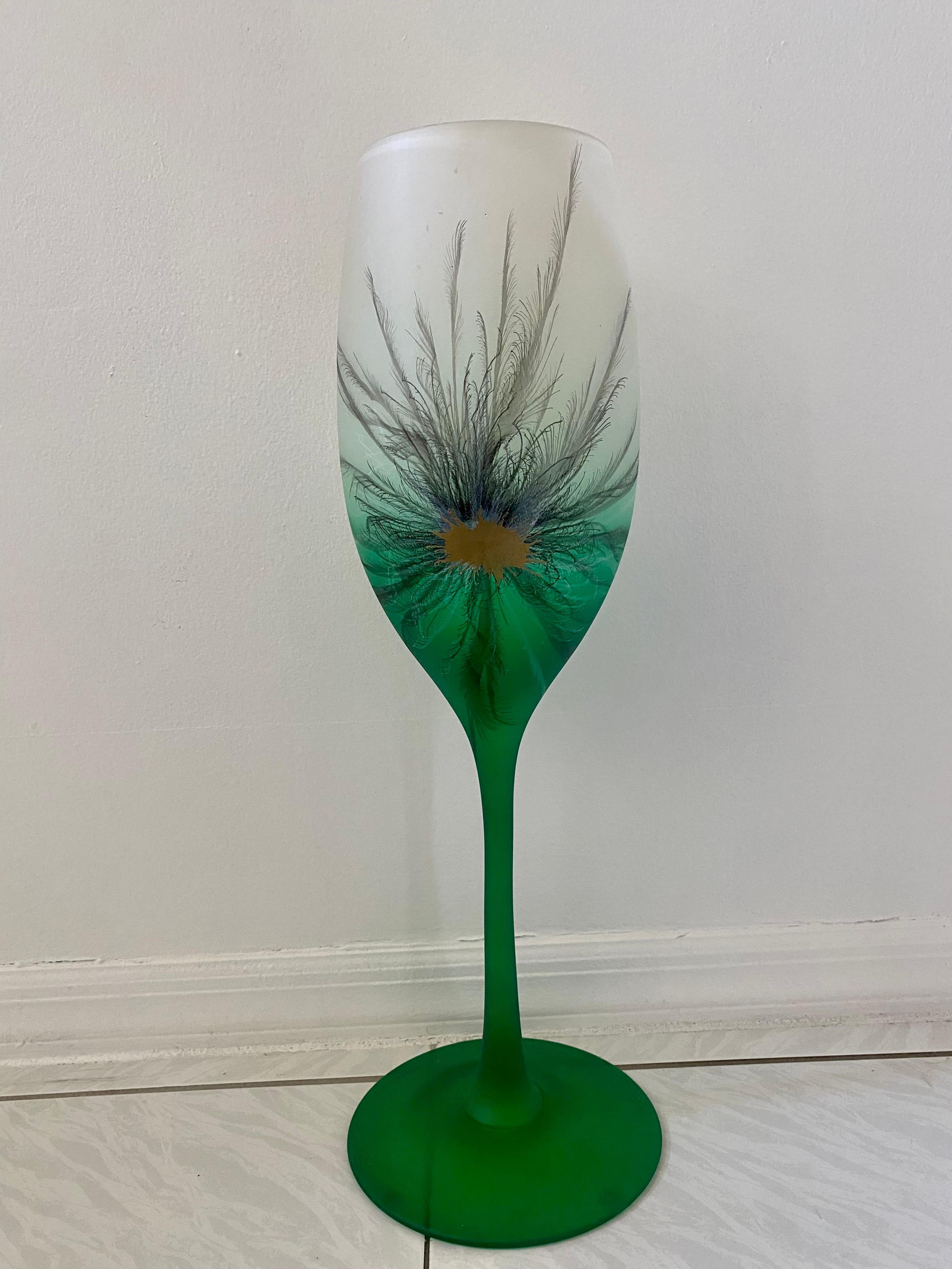 Tall Mid-Century Modern Hand Painted Glass Vase For Sale 2
