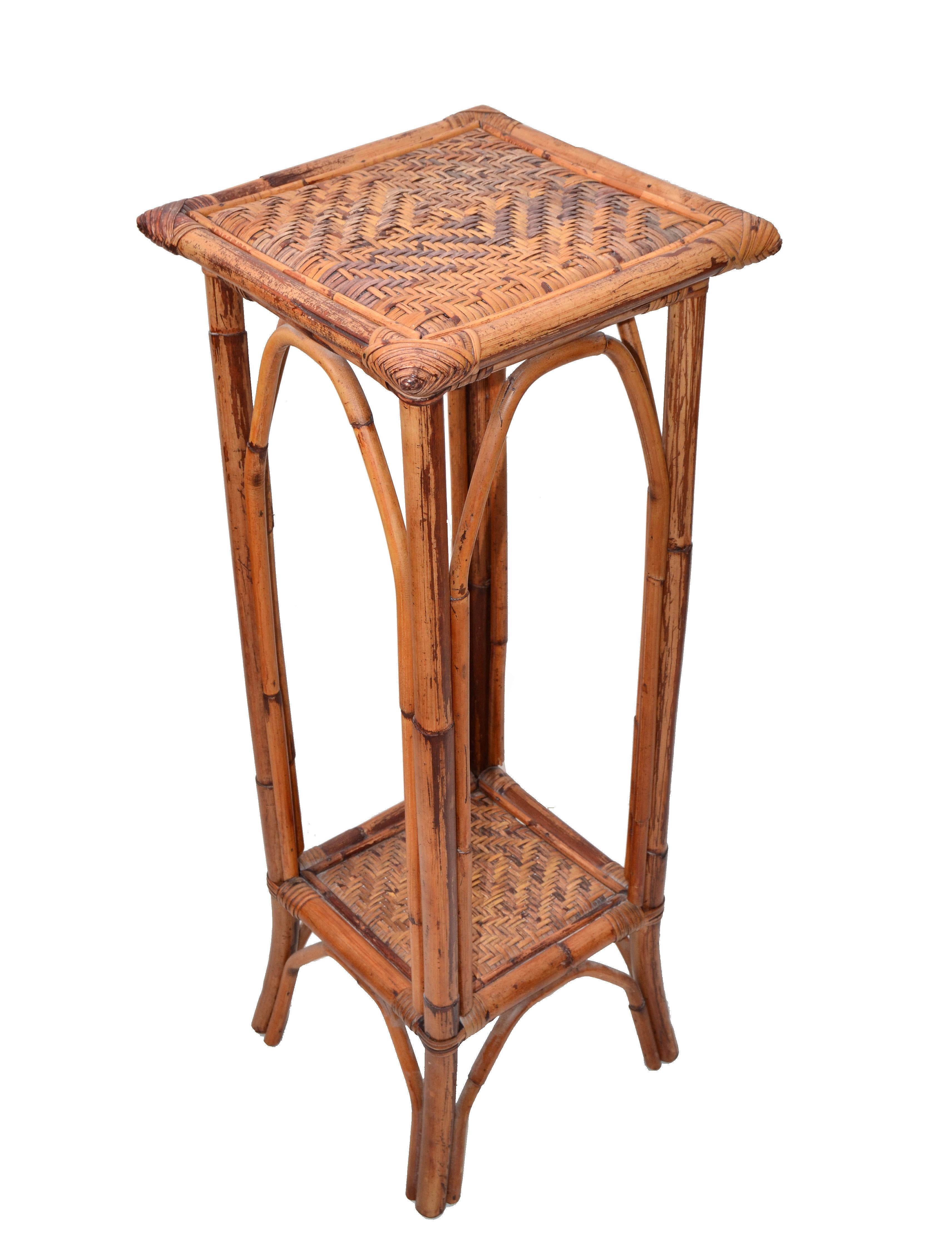 tall wicker plant stand