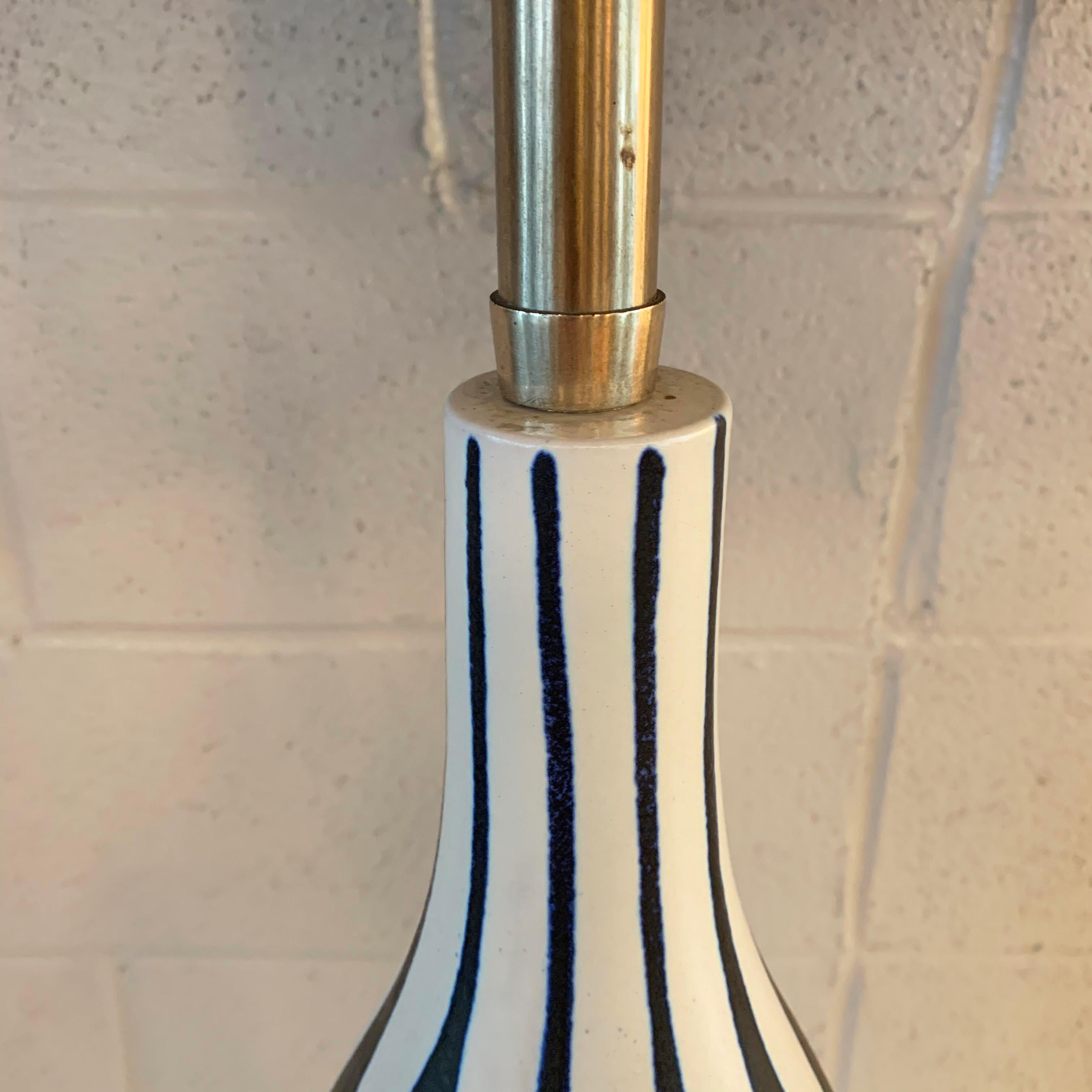 Tall Mid-Century Modern Indigo Harlequin Art Pottery Table Lamp 4
