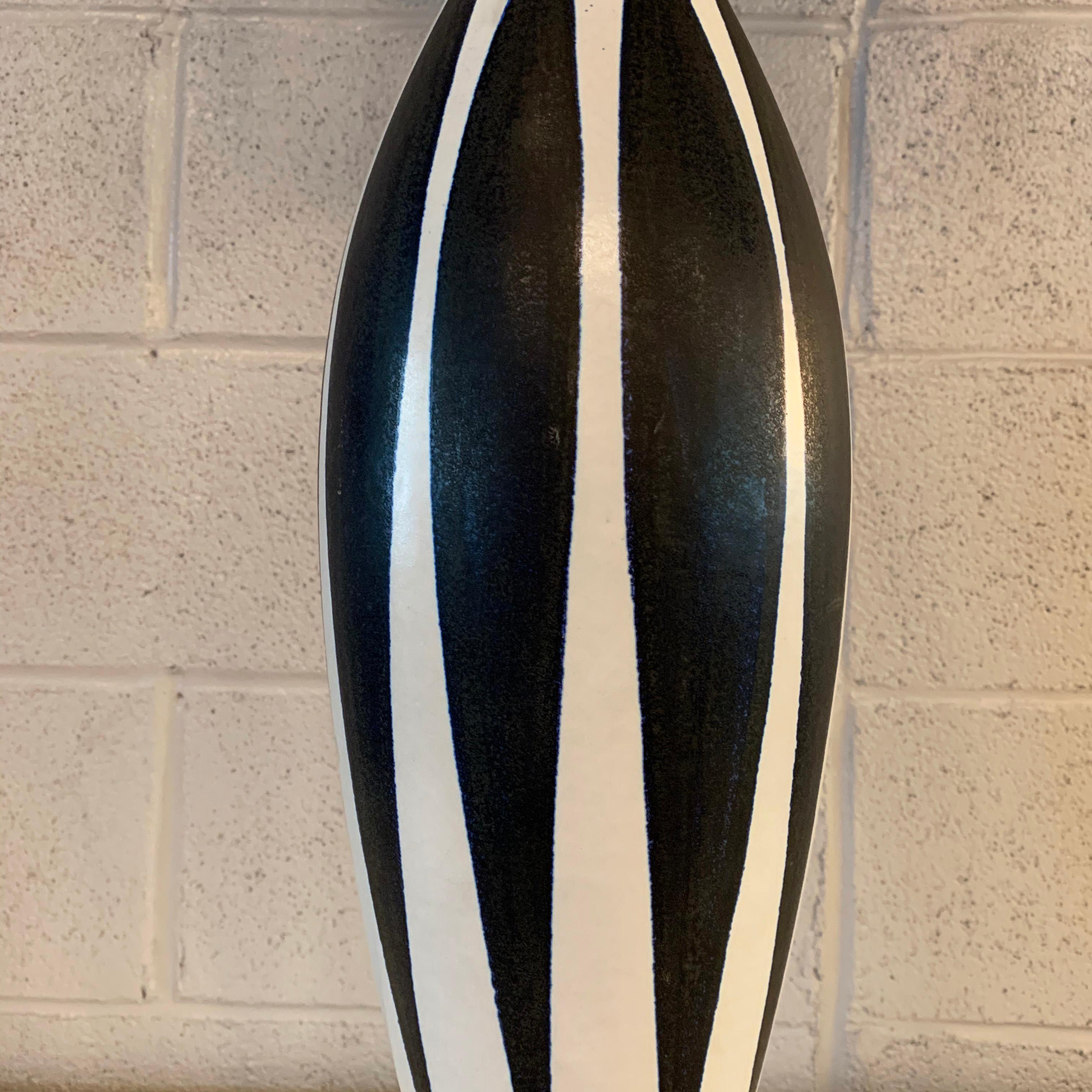 Wood Tall Mid-Century Modern Indigo Harlequin Art Pottery Table Lamp