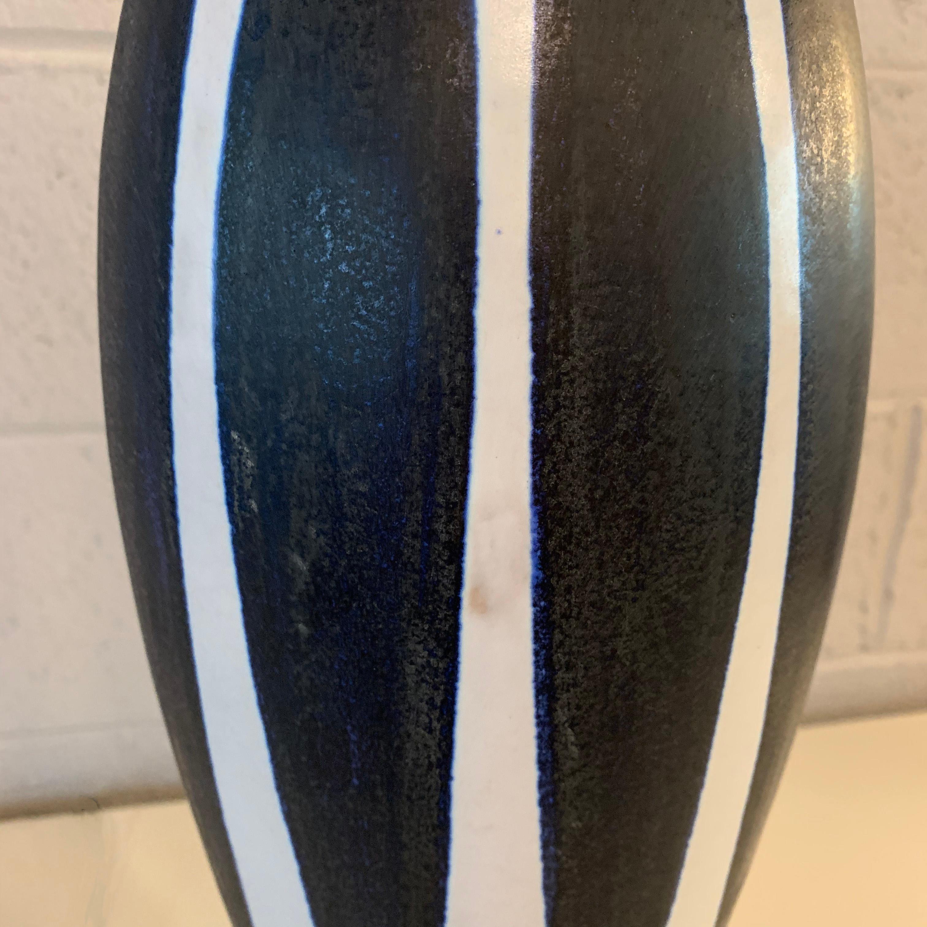 Tall Mid-Century Modern Indigo Harlequin Art Pottery Table Lamp 1