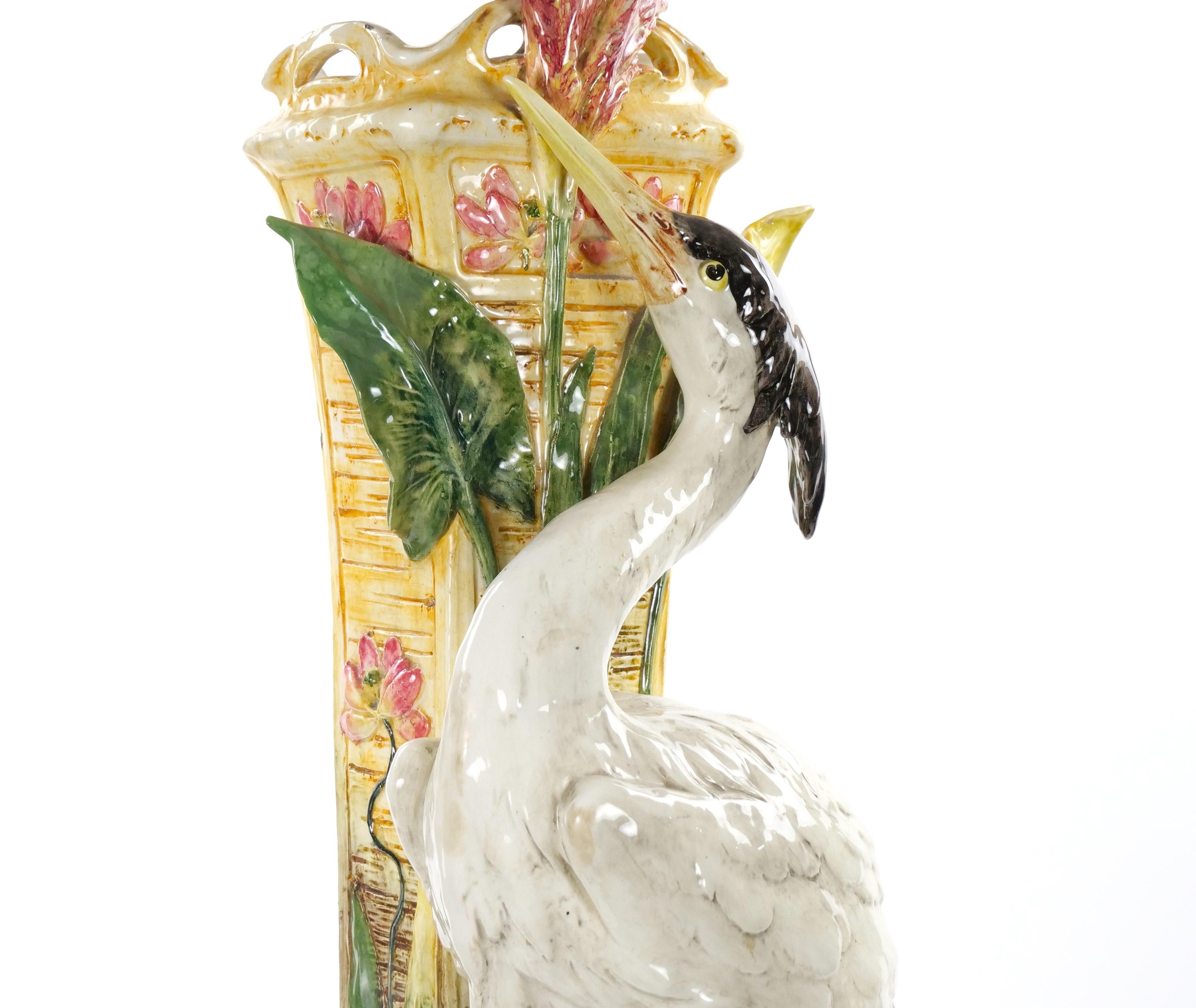 Tall Mid-Century Modern Italian Majolica Porcelain Flamingo Vase Sculpture For Sale 5