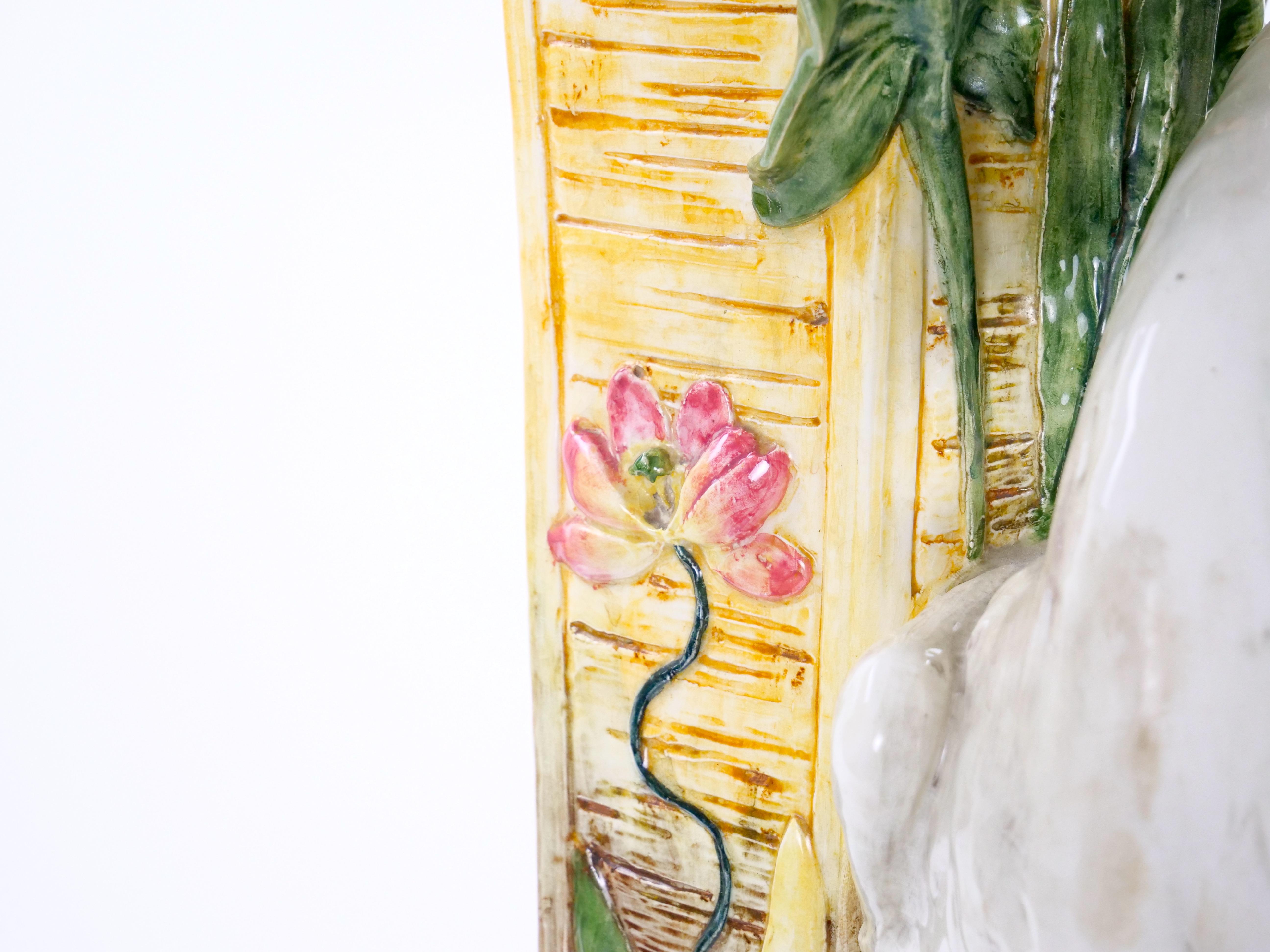 Tall Mid-Century Modern Italian Majolica Porcelain Flamingo Vase Sculpture For Sale 6