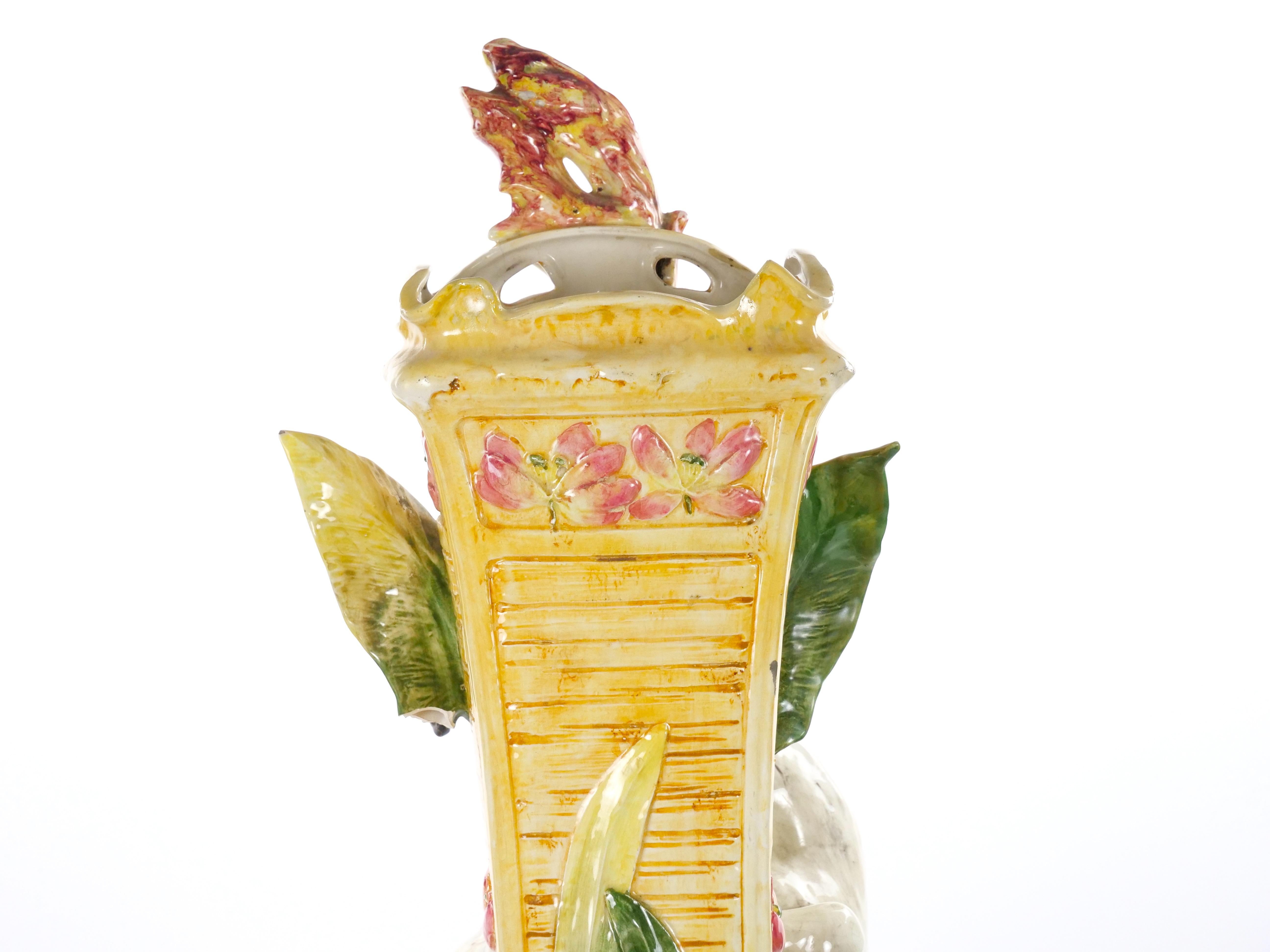 Tall Mid-Century Modern Italian Majolica Porcelain Flamingo Vase Sculpture For Sale 8