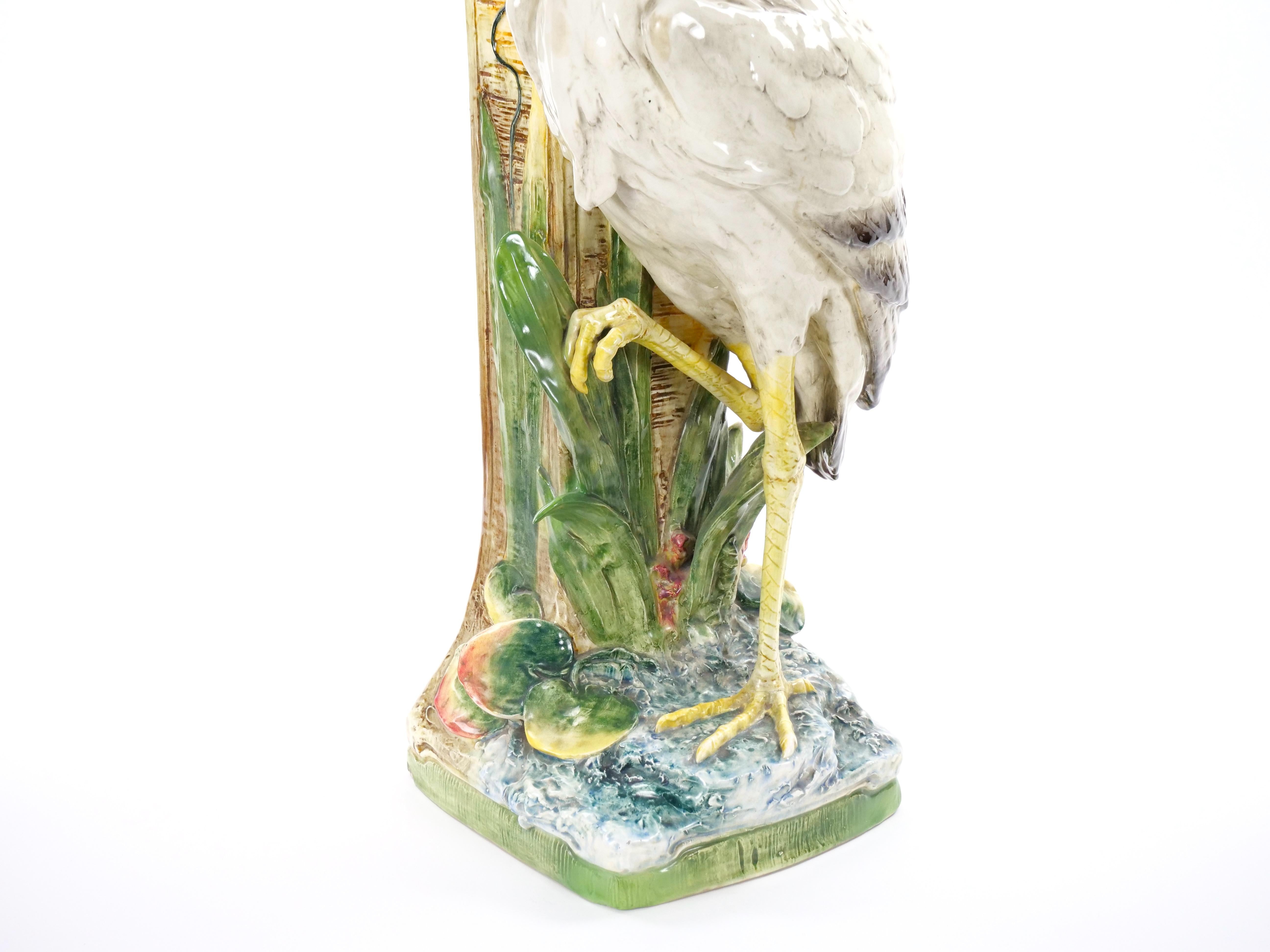 Tall Mid-Century Modern Italian Majolica Porcelain Flamingo Vase Sculpture For Sale 4