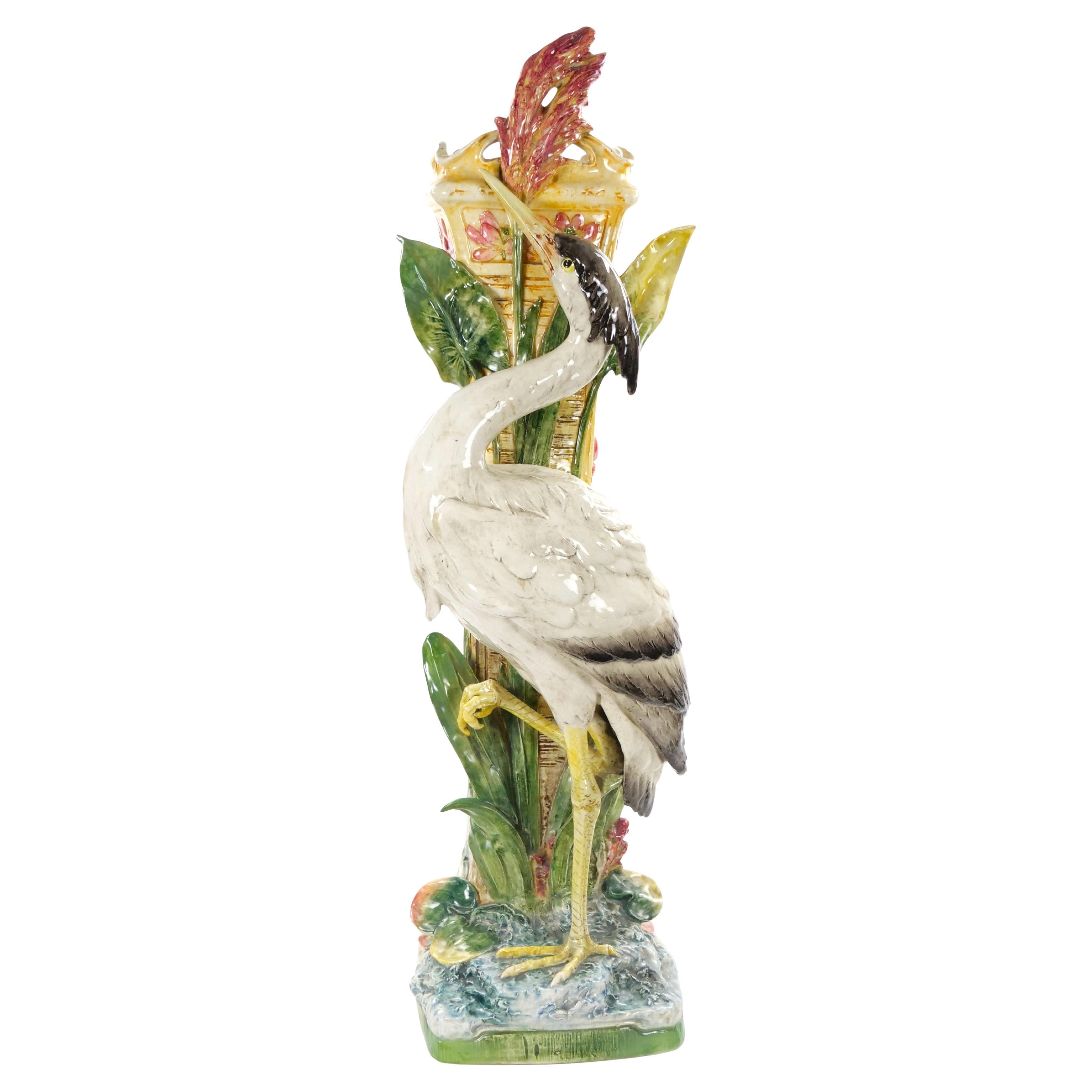Hoch Mitte des Jahrhunderts Modern Italienisch Majolika Porzellan Flamingo Vase Skulptur