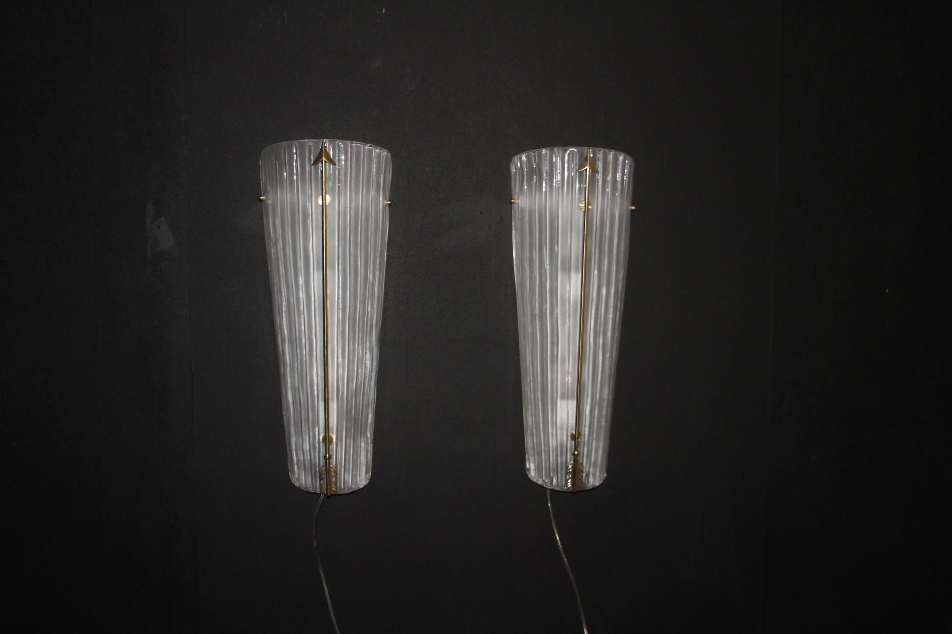 Tall Mid-Century Pair of Sconces in White Glass , Petitot Style Wall Lights 7