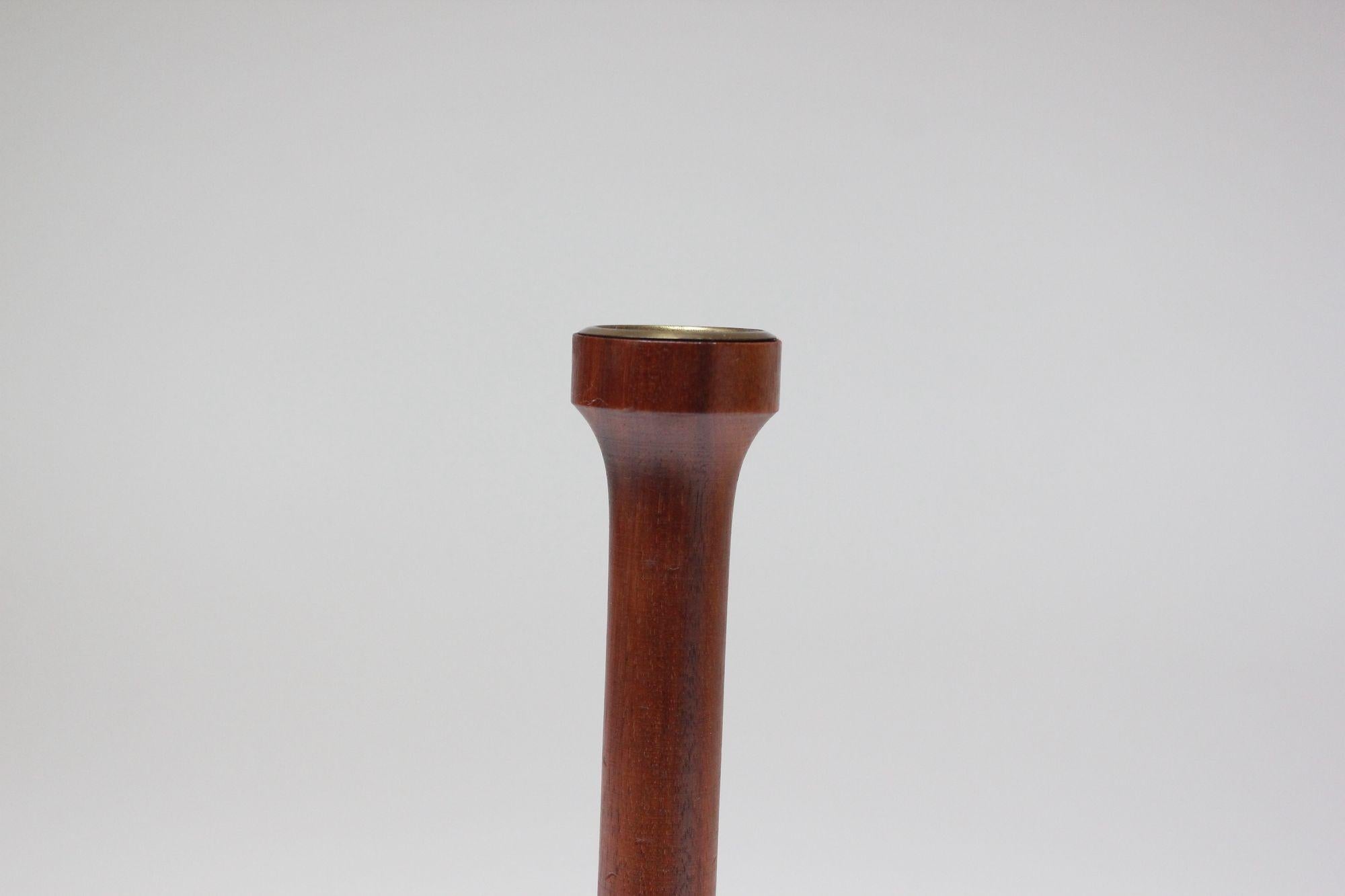 Tall Mid-Century Modern Sculpted Walnut and Enamel Candleholder by Ernest Sohn For Sale 4