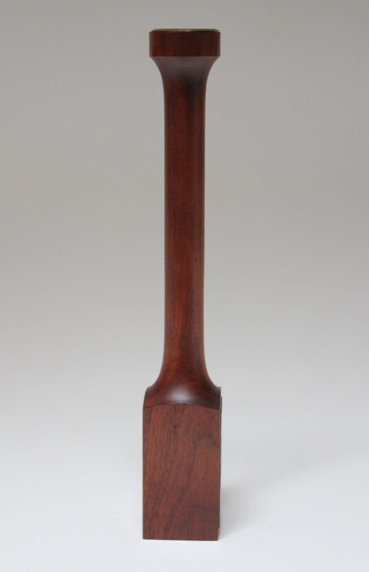 American Tall Mid-Century Modern Sculpted Walnut and Enamel Candleholder by Ernest Sohn For Sale