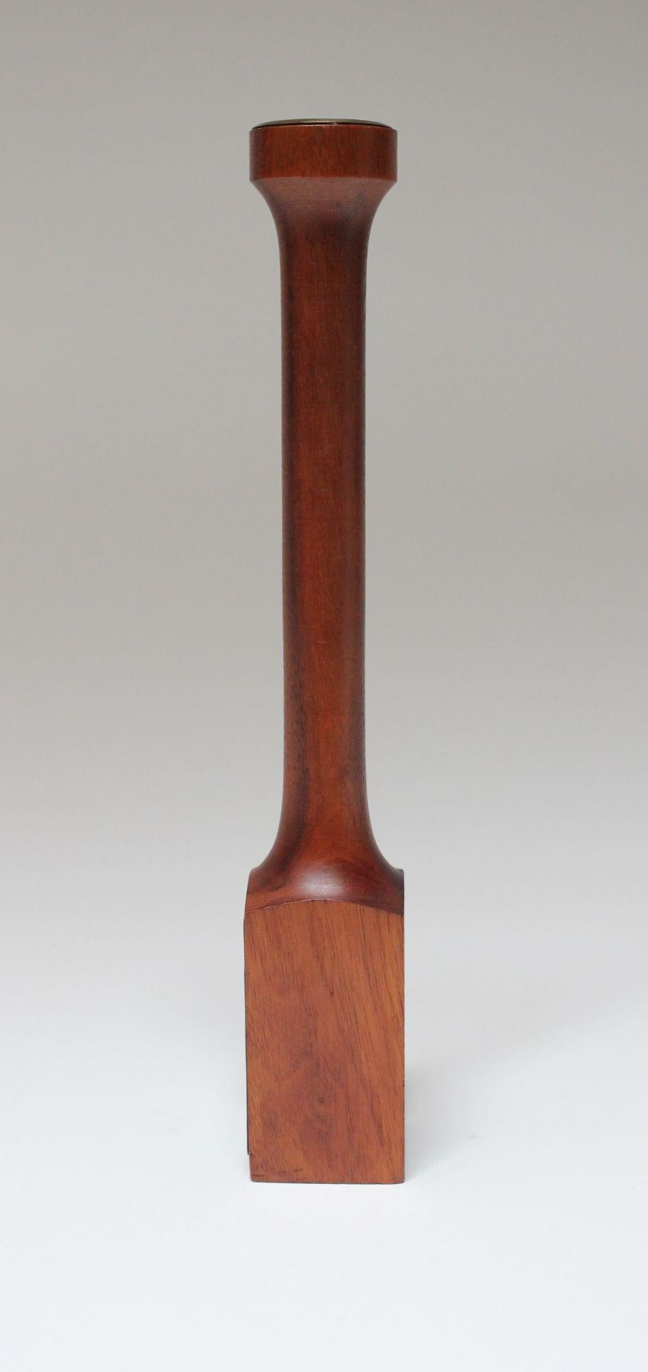 Tall Mid-Century Modern Sculpted Walnut and Enamel Candleholder by Ernest Sohn In Good Condition For Sale In Brooklyn, NY