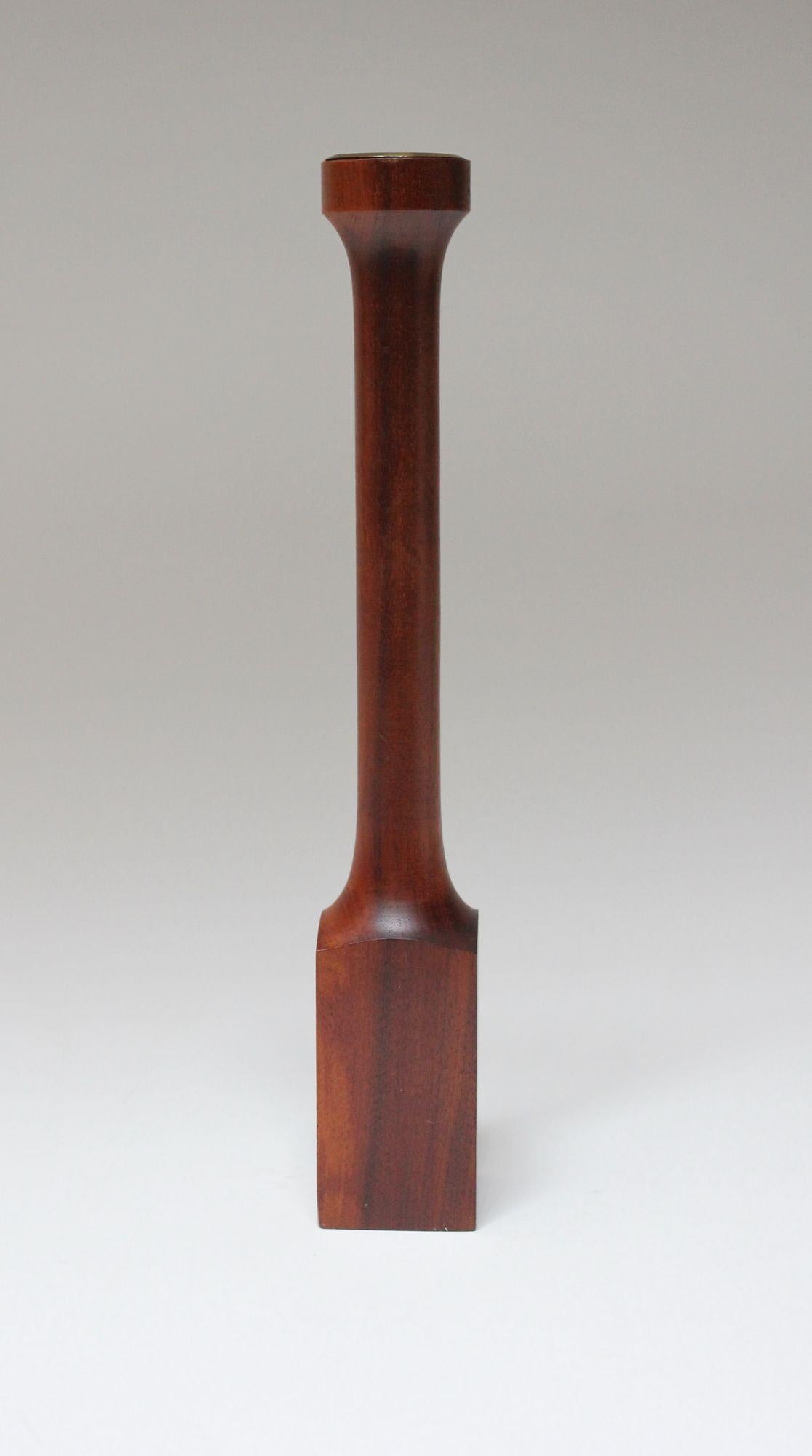 Mid-20th Century Tall Mid-Century Modern Sculpted Walnut and Enamel Candleholder by Ernest Sohn For Sale
