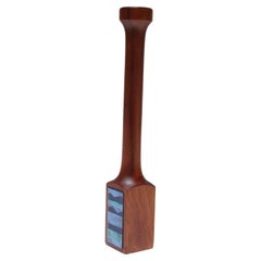 Tall Mid-Century Modern Sculpted Walnut and Enamel Candleholder by Ernest Sohn