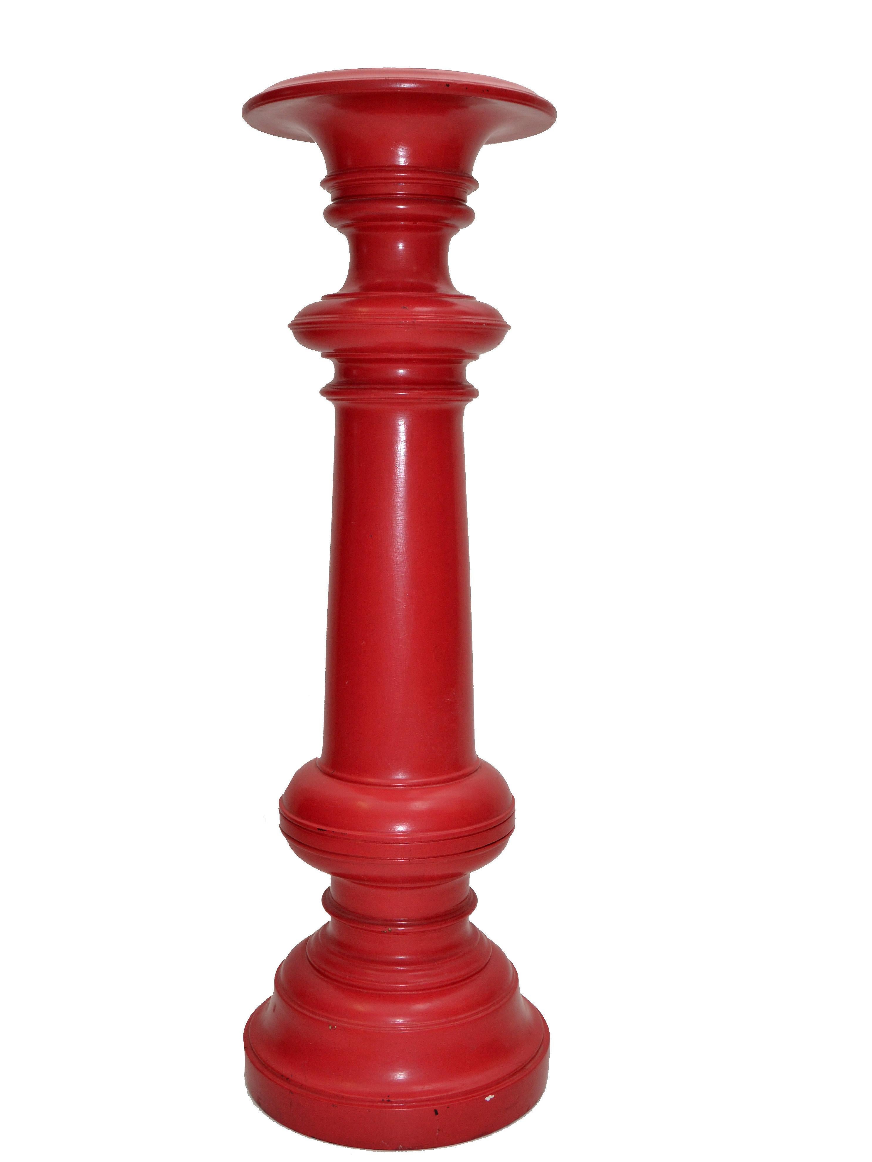 Großer Mid-Century Modern-Pflanzgefäßständer-Skulptur auf Sockel aus gedrehtem Holz in Rot (Farbe) im Angebot