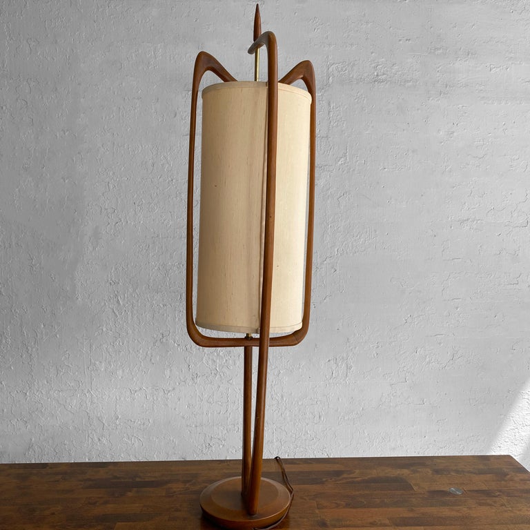 20th Century Tall Mid Century Modern Walnut Table Lamp By Modeline  For Sale