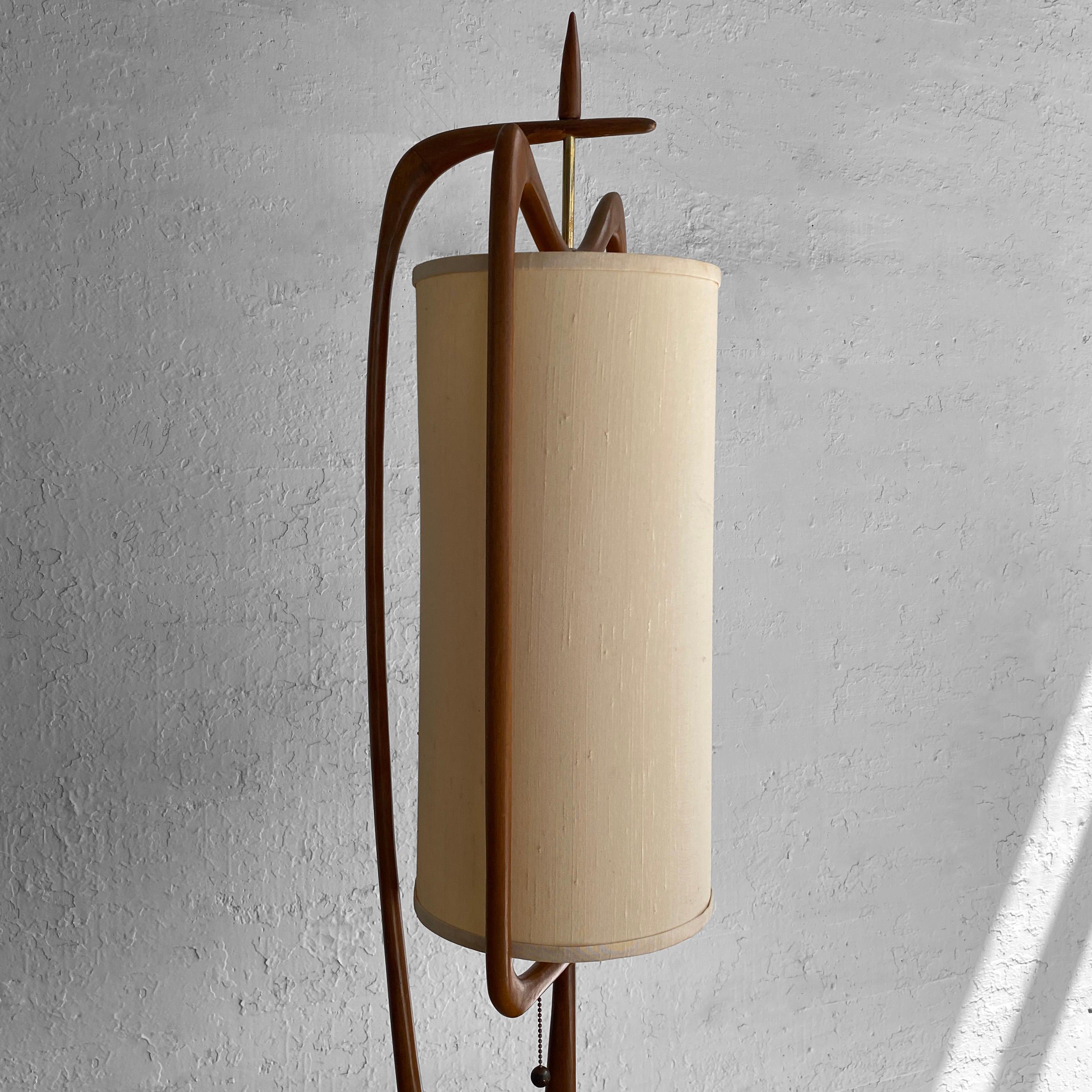 Grasscloth Tall Mid Century Modern Walnut Table Lamp By Modeline