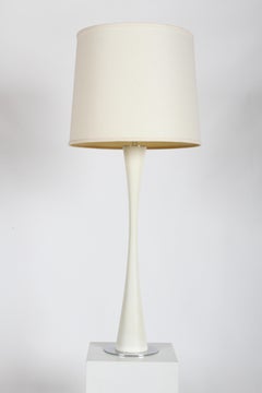 Tall Mid-Century Modern White Tulip Form Column Table Lamp with Chrome Base