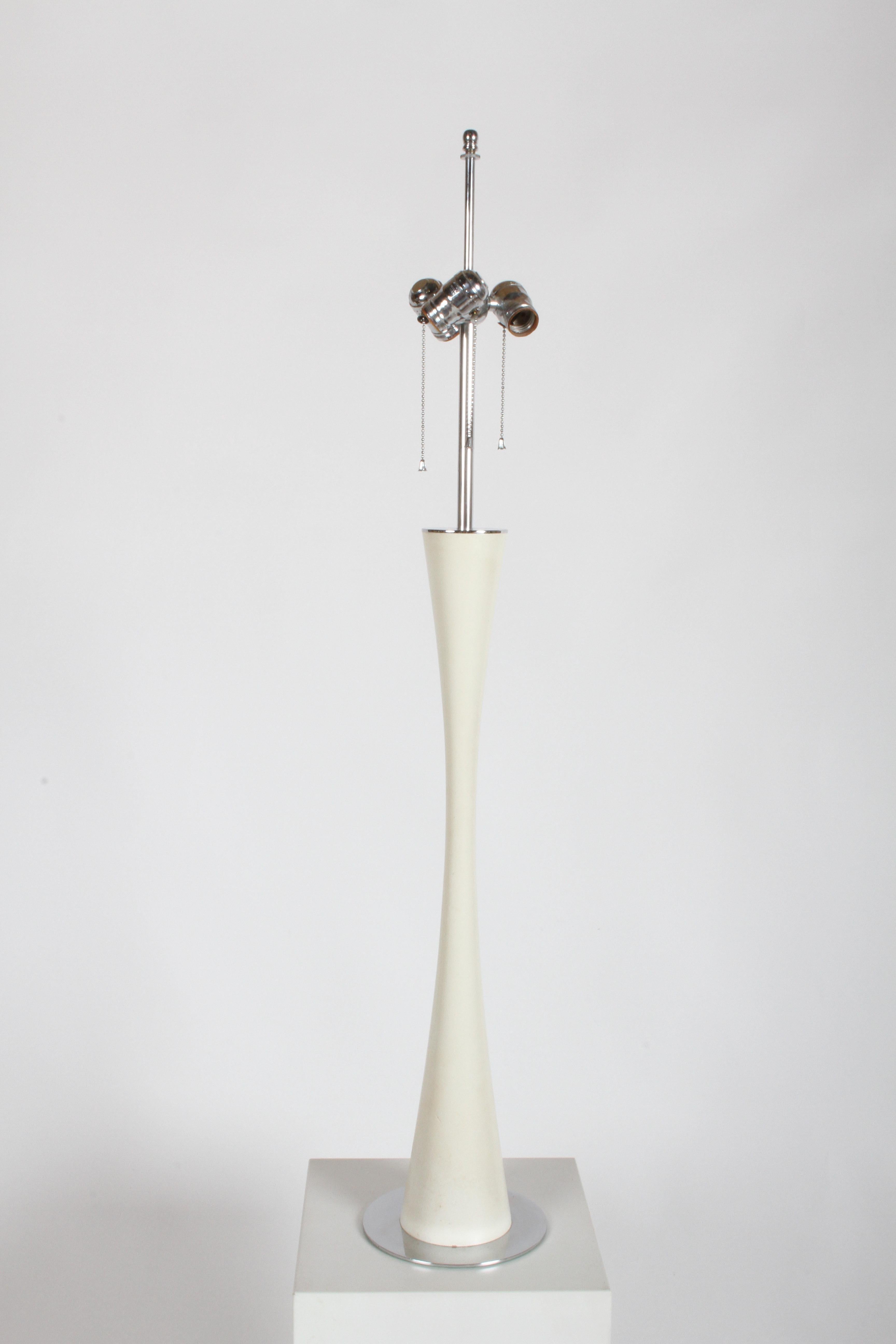 American Tall Mid-Century Modern White Tulip Form Column Table Lamp with Chrome Base For Sale
