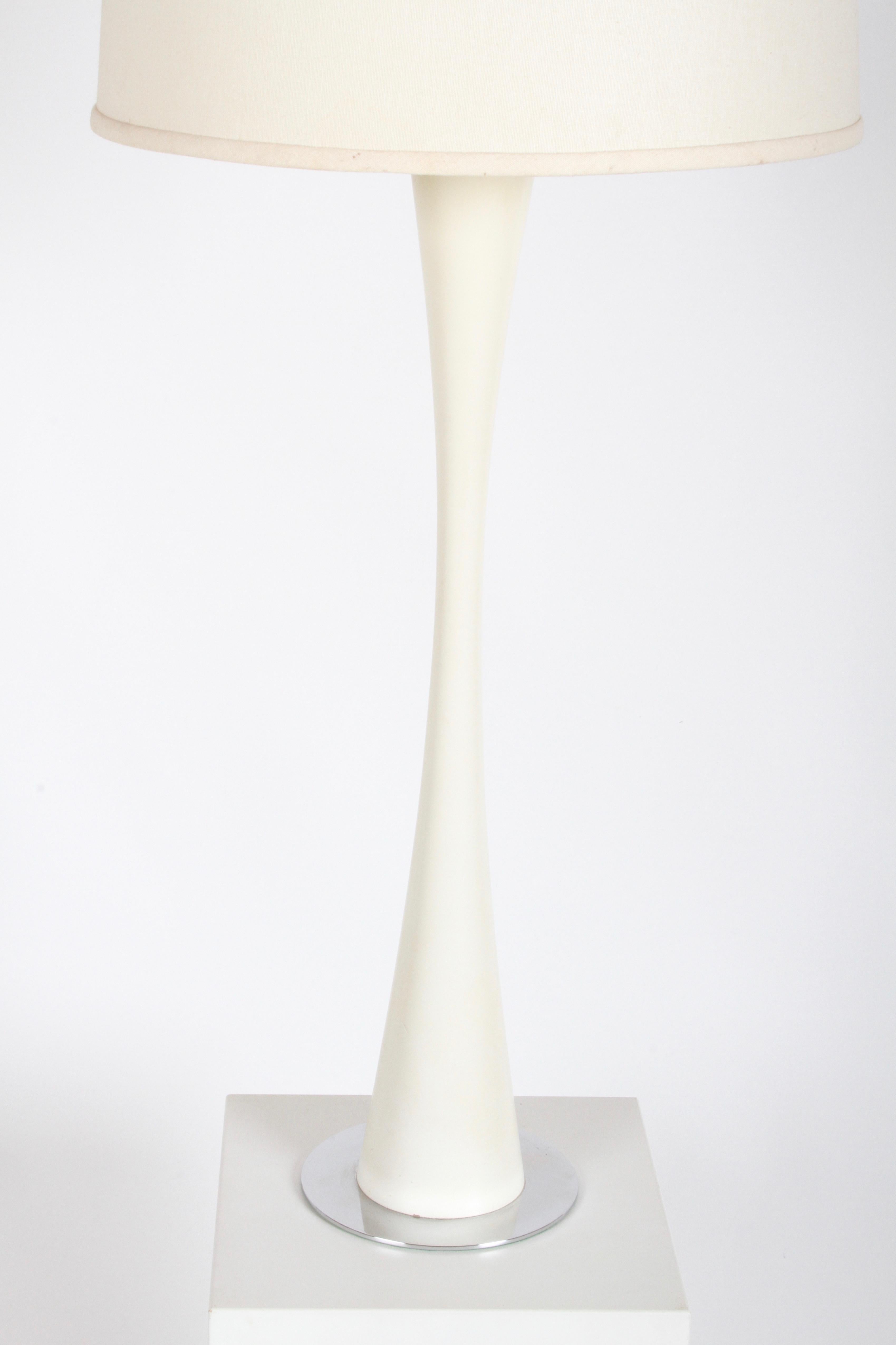Mid-20th Century Tall Mid-Century Modern White Tulip Form Column Table Lamp with Chrome Base For Sale