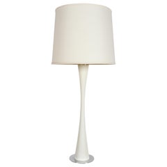 Tall Mid-Century Modern White Tulip Form Column Table Lamp with Chrome Base