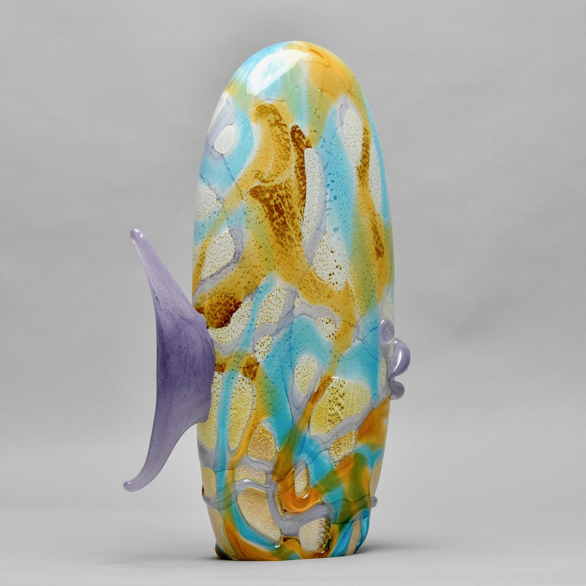 Italian Tall Mid Century Multi Color Murano Glass Fish For Sale