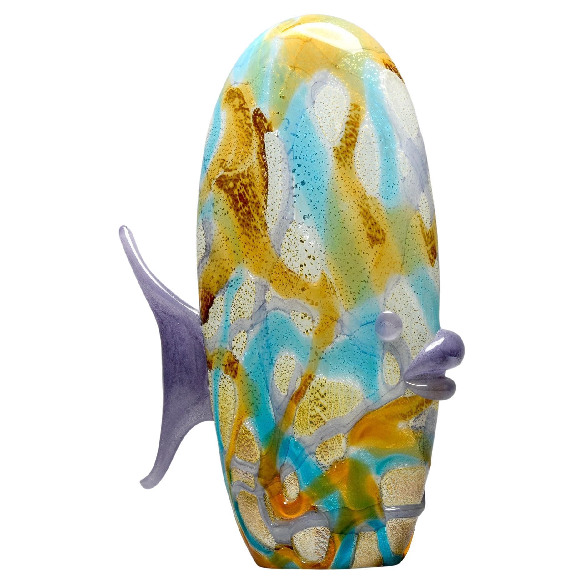 Tall Mid Century Multi Color Murano Glass Fish For Sale