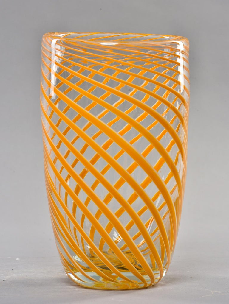 Tall Mid Century Orange Spiral Stripe Murano Glass Vase at 1stDibs